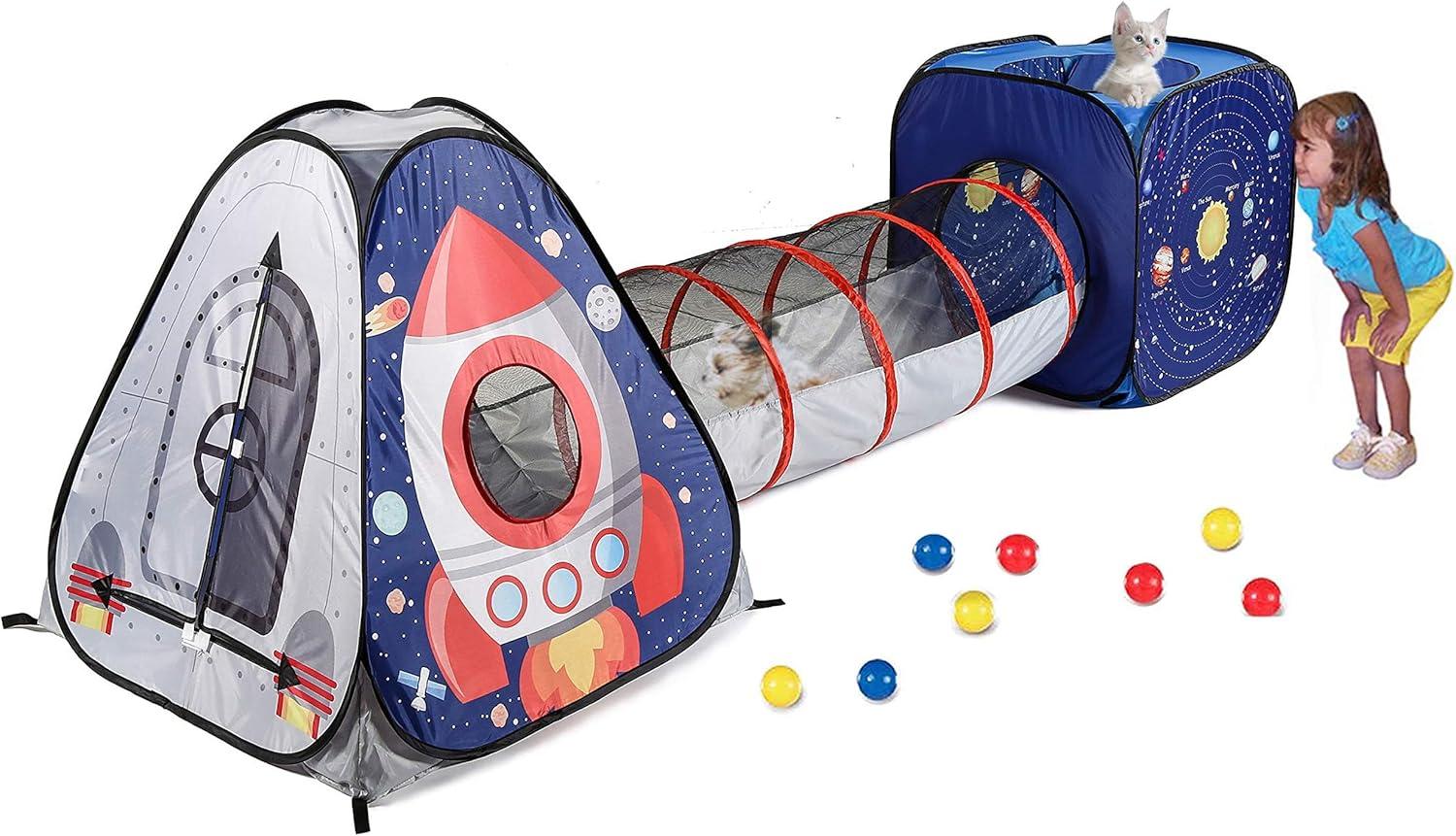 UTEX 3pc Space Astronaut Kids Play Tent, Pop Up Play Tents with Tunnels for Kids, Boys, Girls, Babies and Toddlers, Indoor/Outdoor Playhouse –Stem Inspired Design W/Solar System & Planet