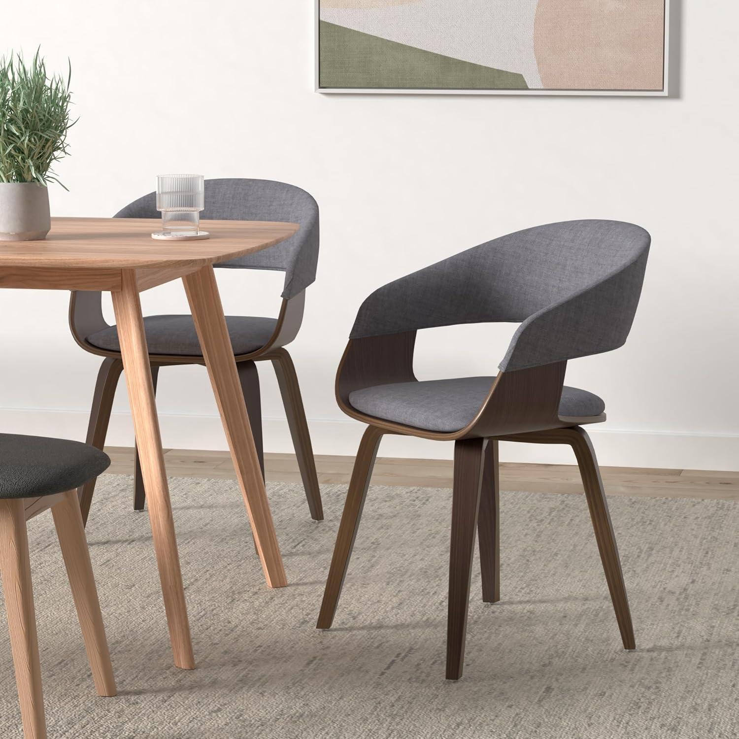 Lowell Bentwood Upholstered Dining Chair with Curved Backrest in Mid-Century Modern Style