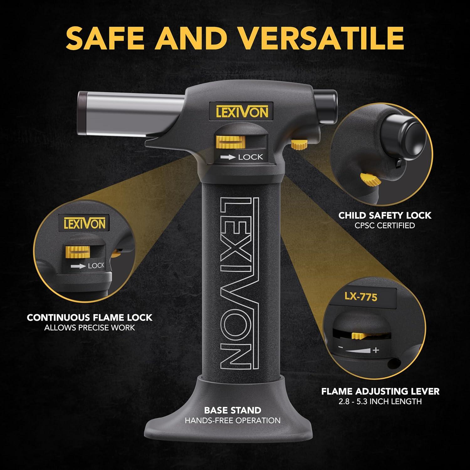 Compact Black Aluminum Butane Torch Lighter with Adjustable Flame