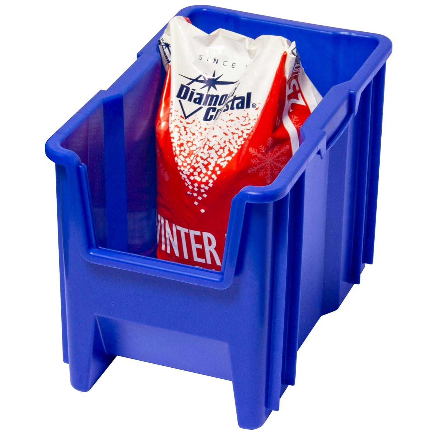 Akro-Mils Stak-N-Store 13014 Large Storage Bins Stackable Heavy Duty Containers, 17.5"x11"x12.5", Blue, 4-Pack