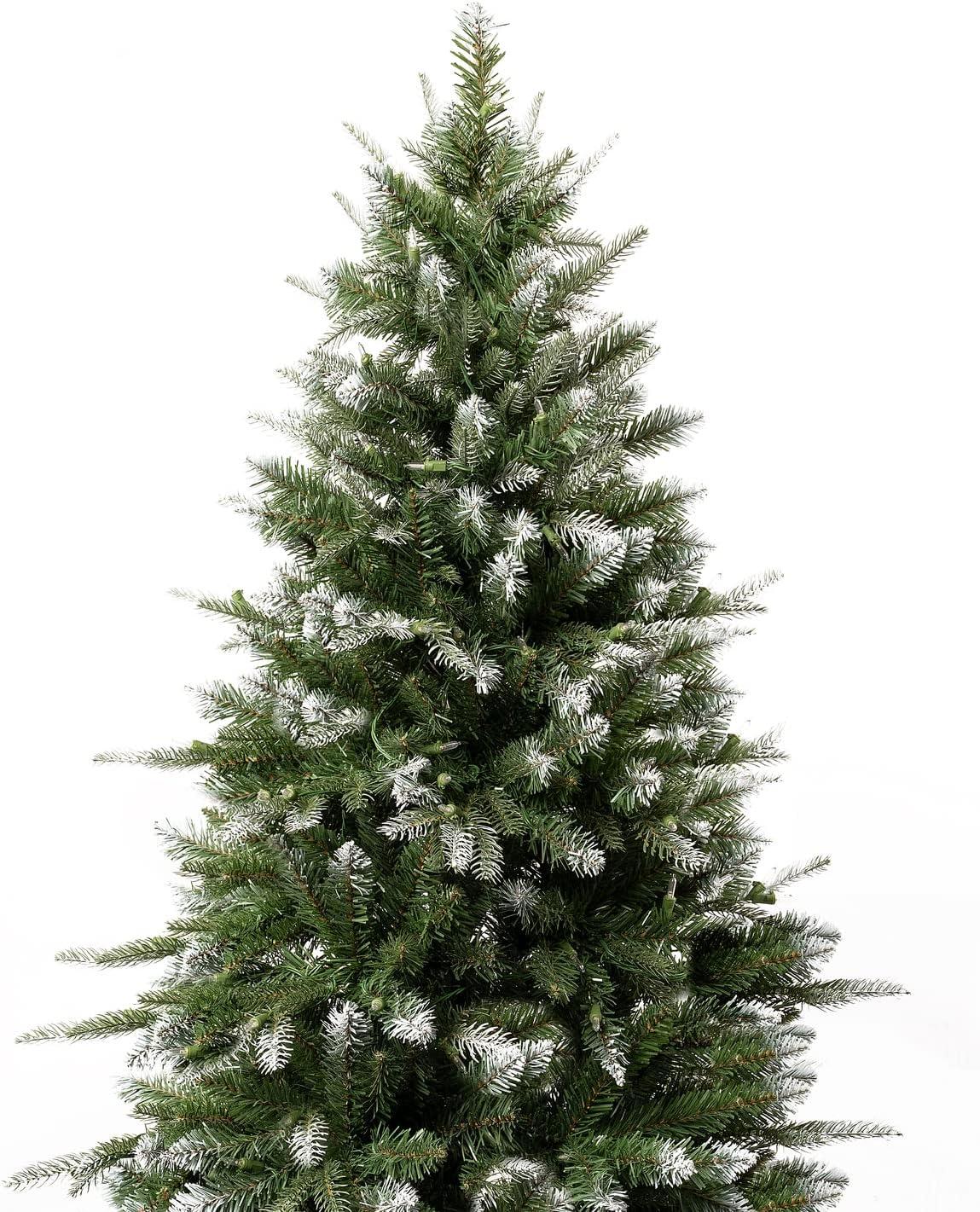 Naomi Home 7.5ft White Tip Christmas Tree with Lights, Realistic Light Snow Flocked Fir Christmas Tree Prelit with 1746 Branch Tips, 550 Warm Lights and Metal Stand, Aritificial Christmas Tree