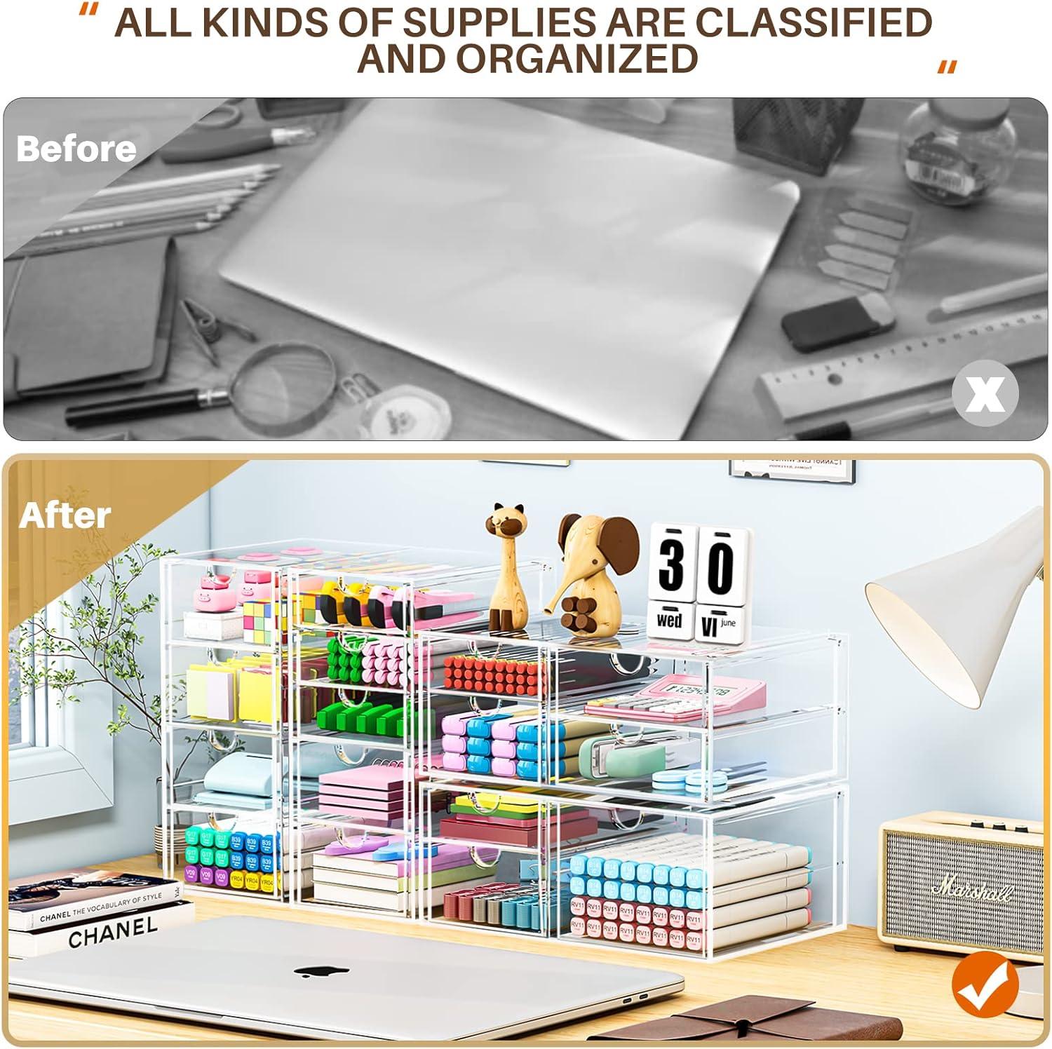 Makeup Organizer With 16 Drawers, 4 Pcs Desktop Office Supplies, Desk Organizers, Clear Desk Accessories, Dustproof Drawer Storage for Make Up, Jewelry, Pen, Stationary