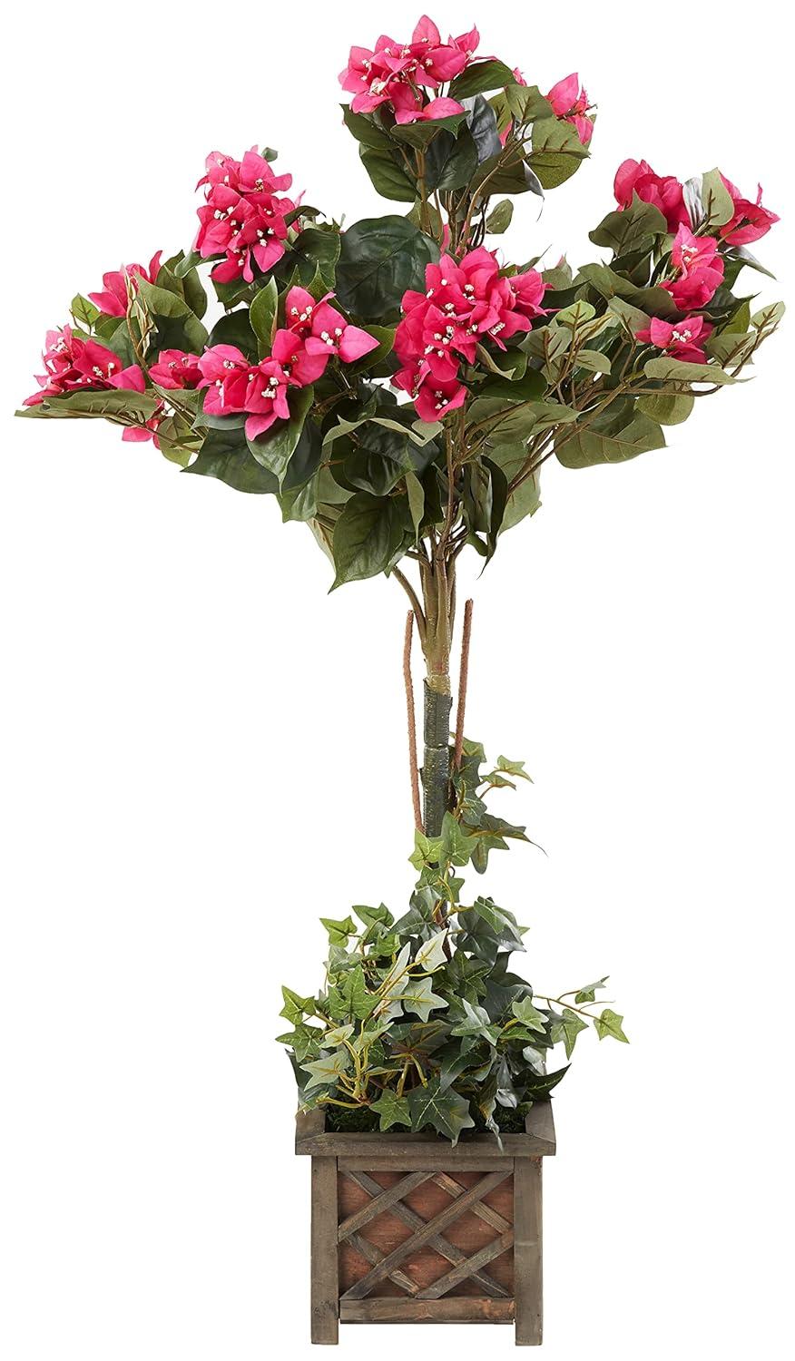 Nearly Natural 34-in Artificial Bougainvillea Topiary with Wood Box