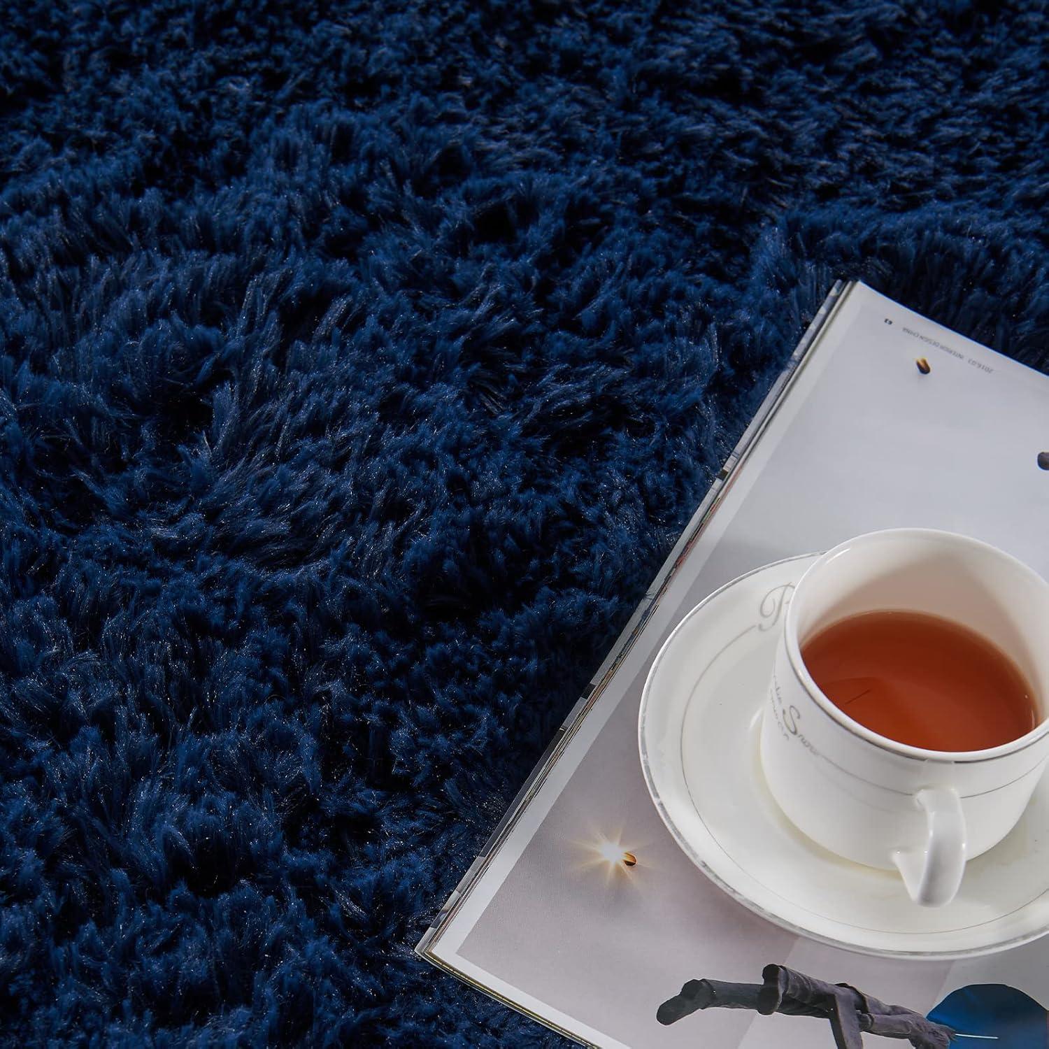 Lochas Soft Fluffy Rug Modern Accent Carpet Shaggy Area Rugs for Bedroom Indoor Living Room Home Decor,8'X10',Navy Blue