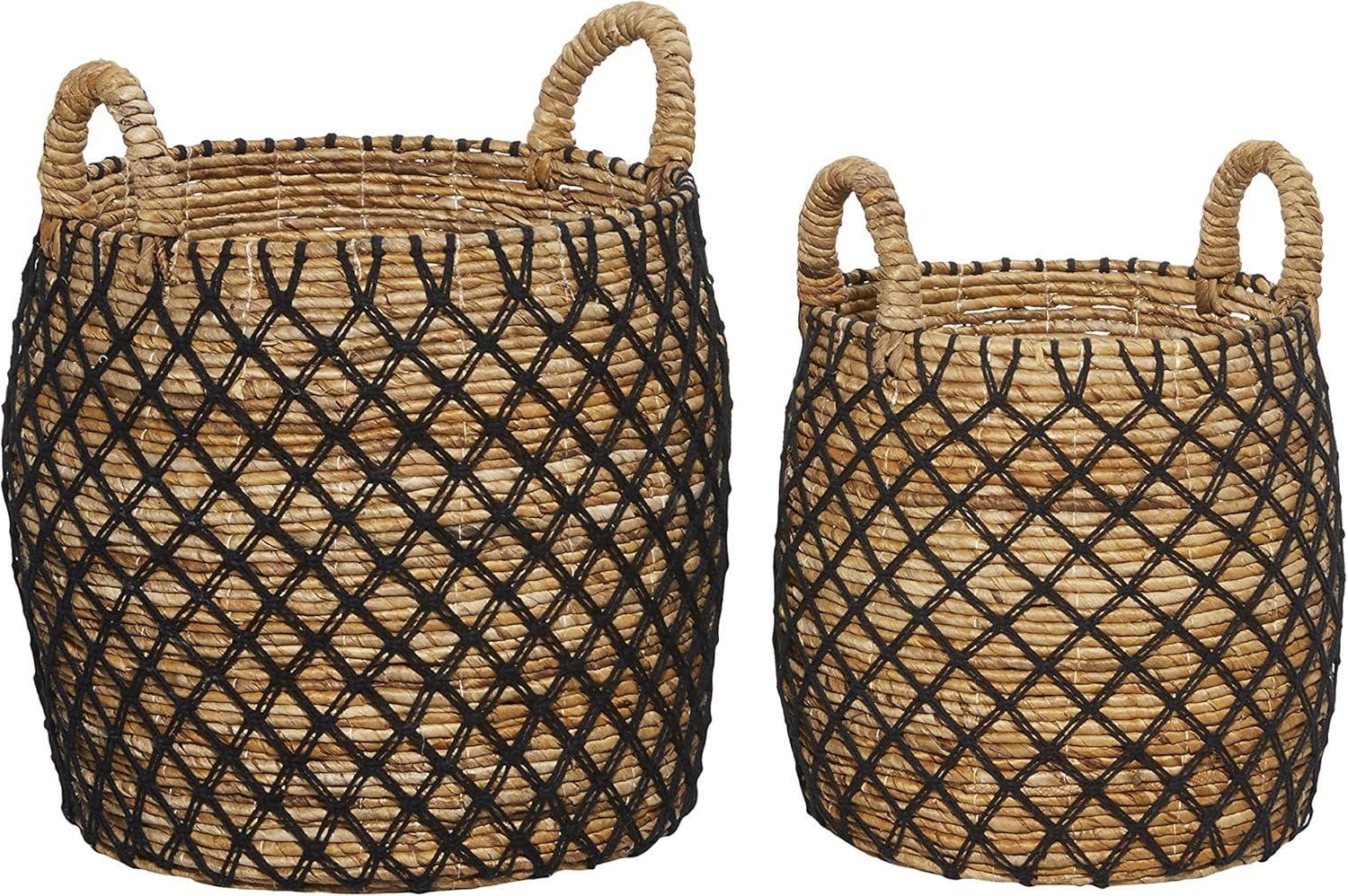 Brown Round Banana Leaf Storage Basket Set, 19"