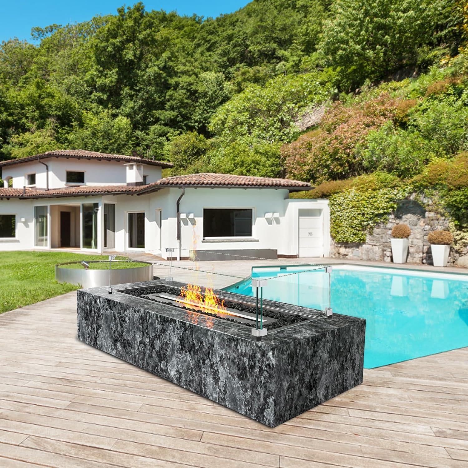 Glass Wind Guard for Rectangular Fire Pit Table 31 x 12.5 x 6.5 Inch, 0.31 inch Thick and Sturdy Tempered Glass Panel with Hard Aluminum Corner Bracket & Rubber Feet, Easy to Assemble