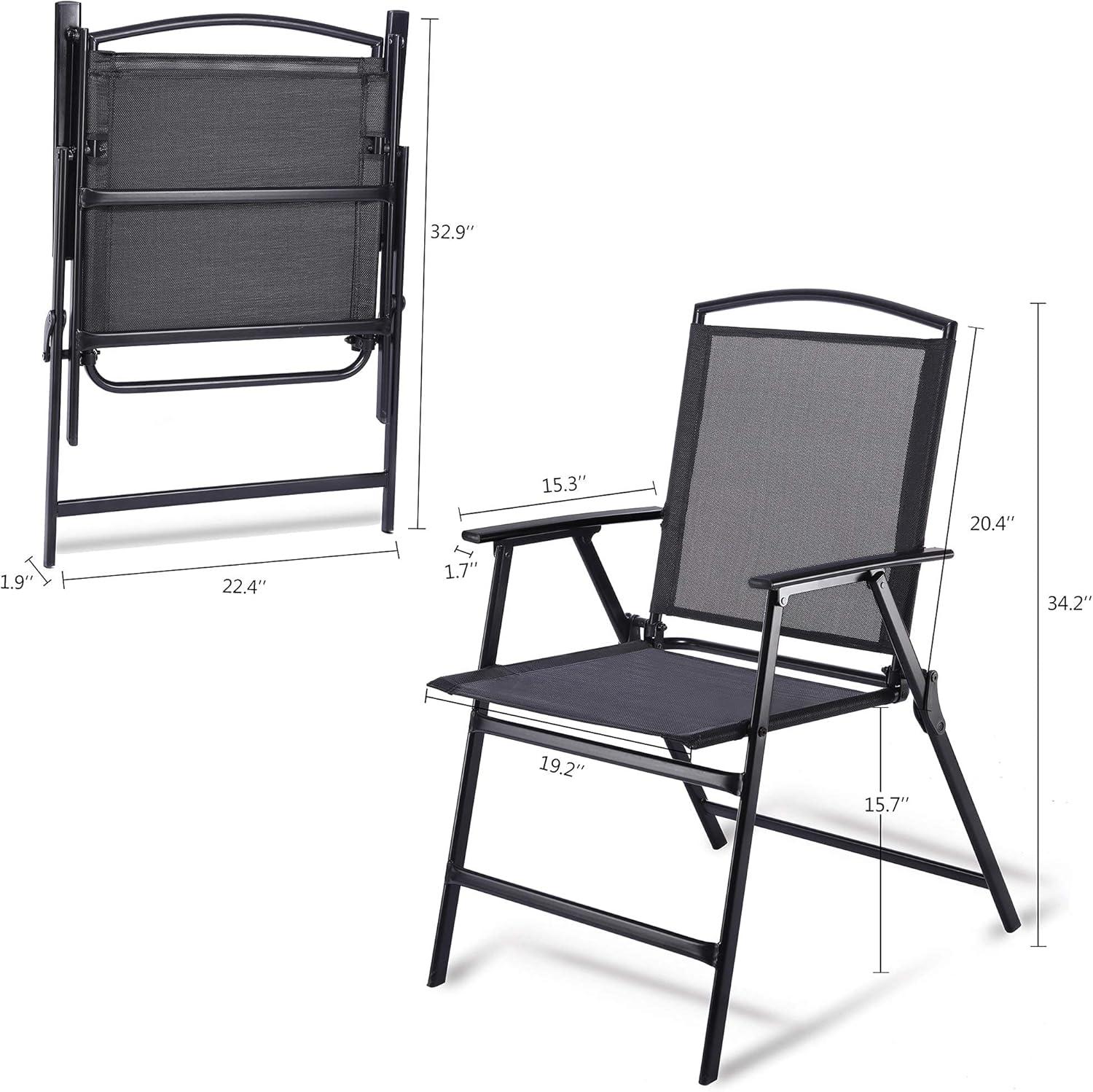 Pellebant 2pc Patio Folding Chairs 2-Pack Dining Chairs Outdoor Portable Sling with Armrest Black