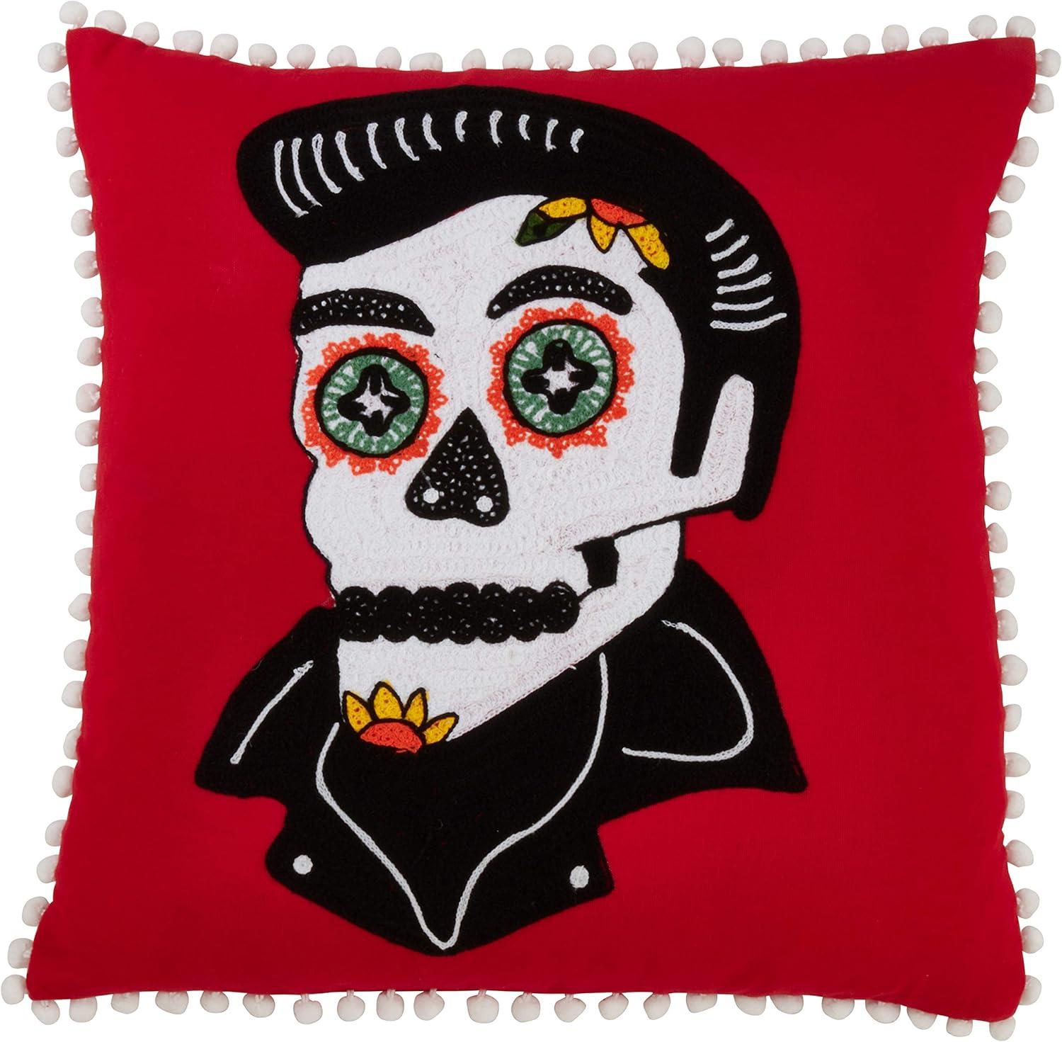 Saro Lifestyle Sugar Skull Pillow Cover, Red, 18"