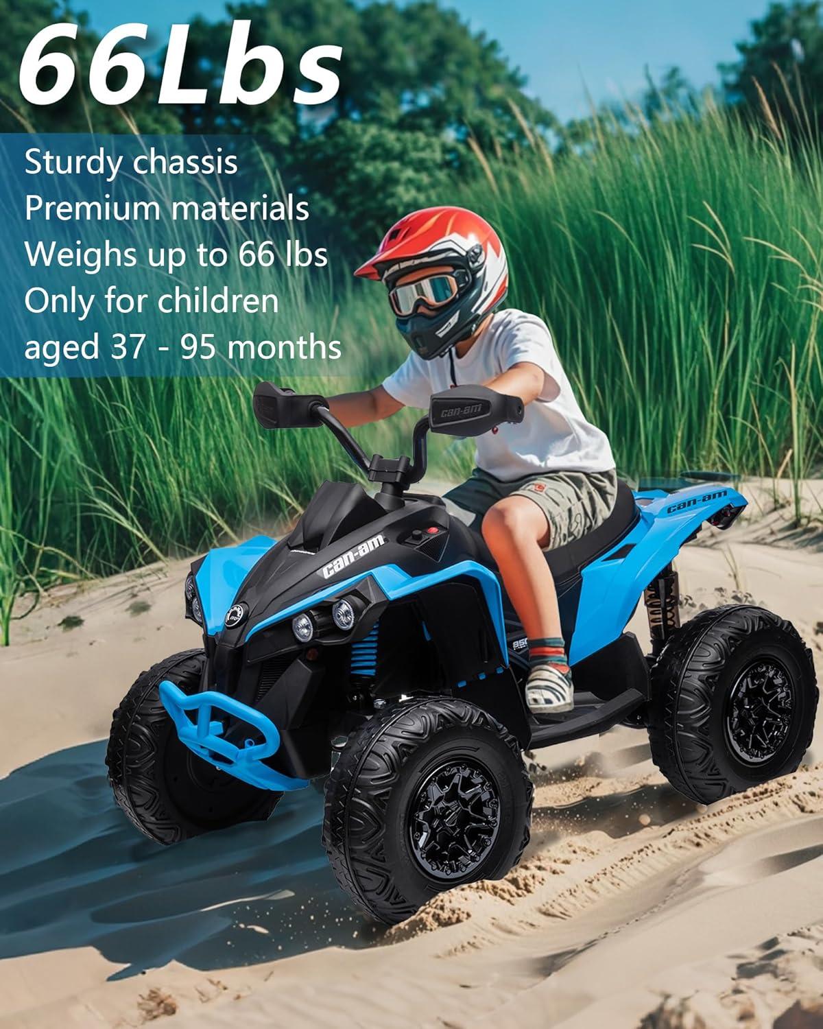 Blue 12V Electric Kids Quad with LED Lights and Remote Control