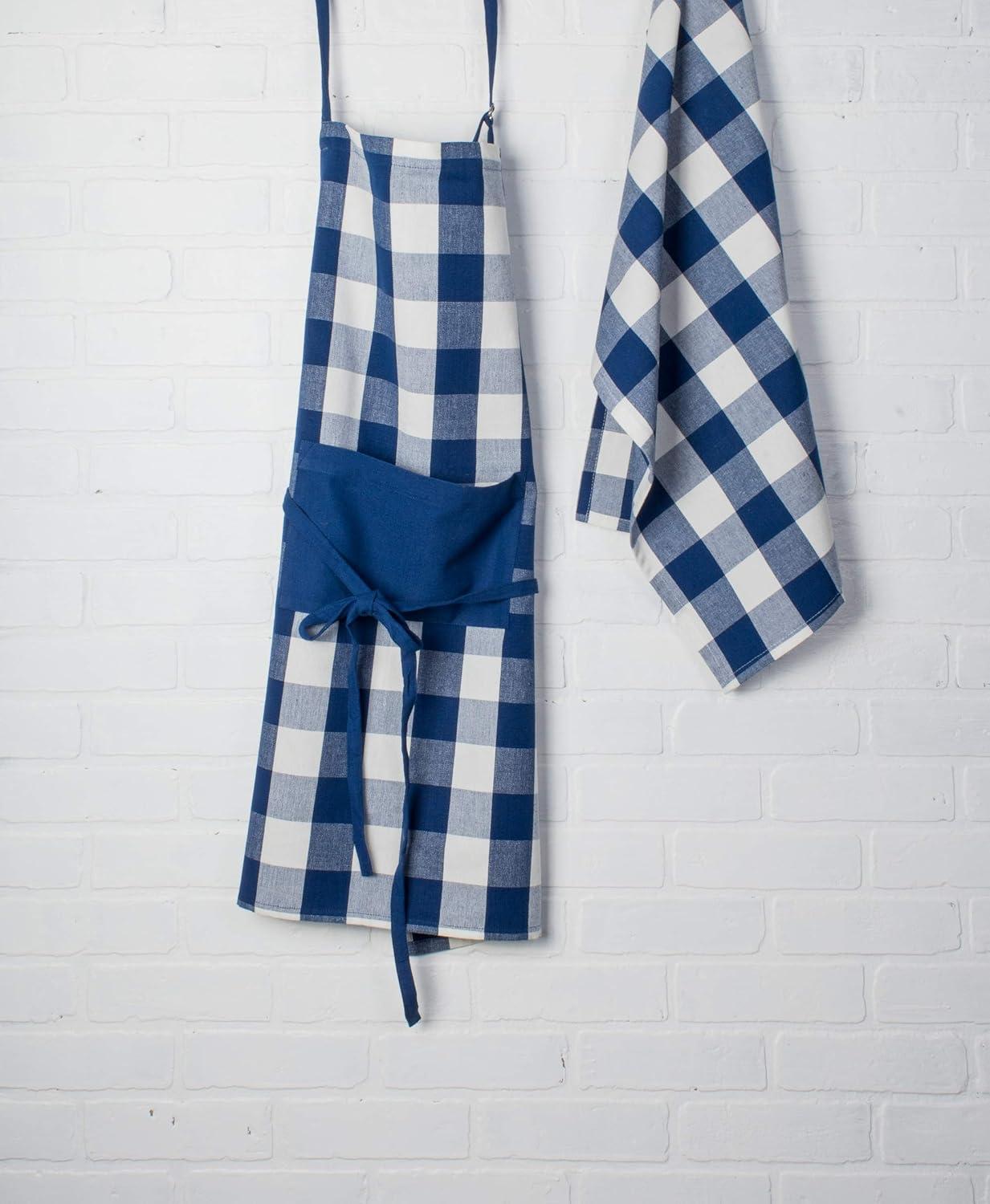 Navy and Cream Cotton Checkered Dishtowel Set, 20x30, 3 Piece