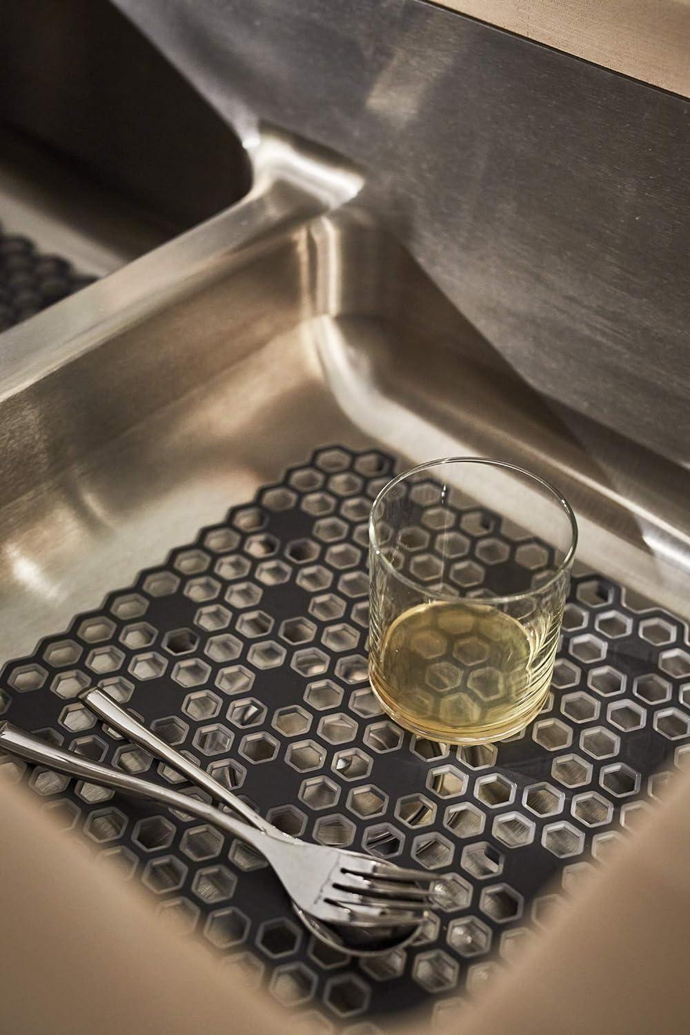 Clear and Gray Hexagon Plastic Sink Mat with Raised Feet