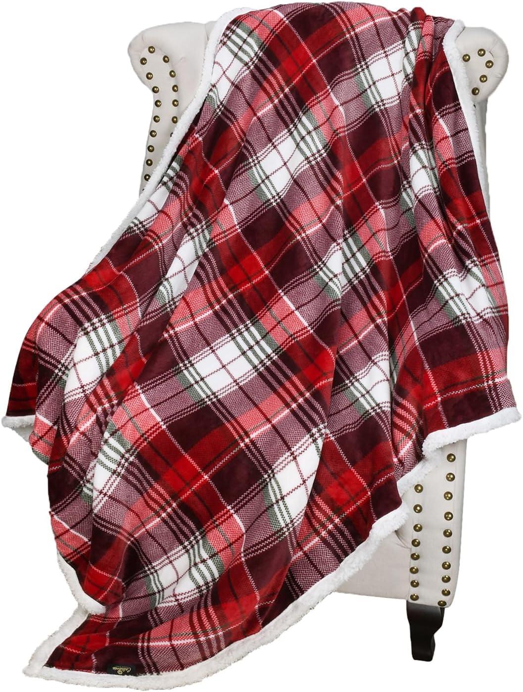 Catalonia Plaid Fleece Throw Blanket, Super Soft Warm Snuggle Christmas Holiday Throws for Couch Cabin Decro, Checkered, 50x60 inches