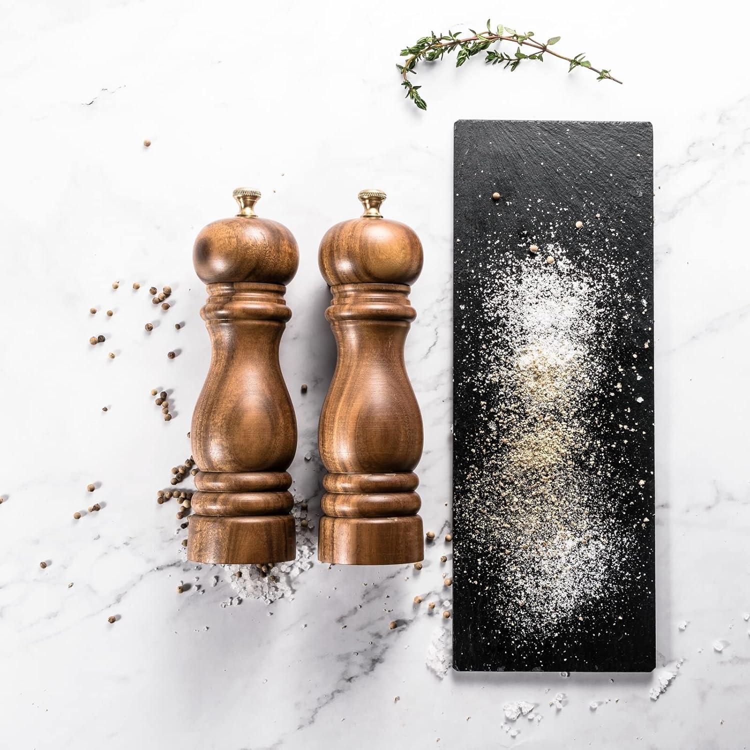 Salt and Pepper Grinder Set, Wood Pepper Mill Set of 2 Manual Salt Pepper Shakers