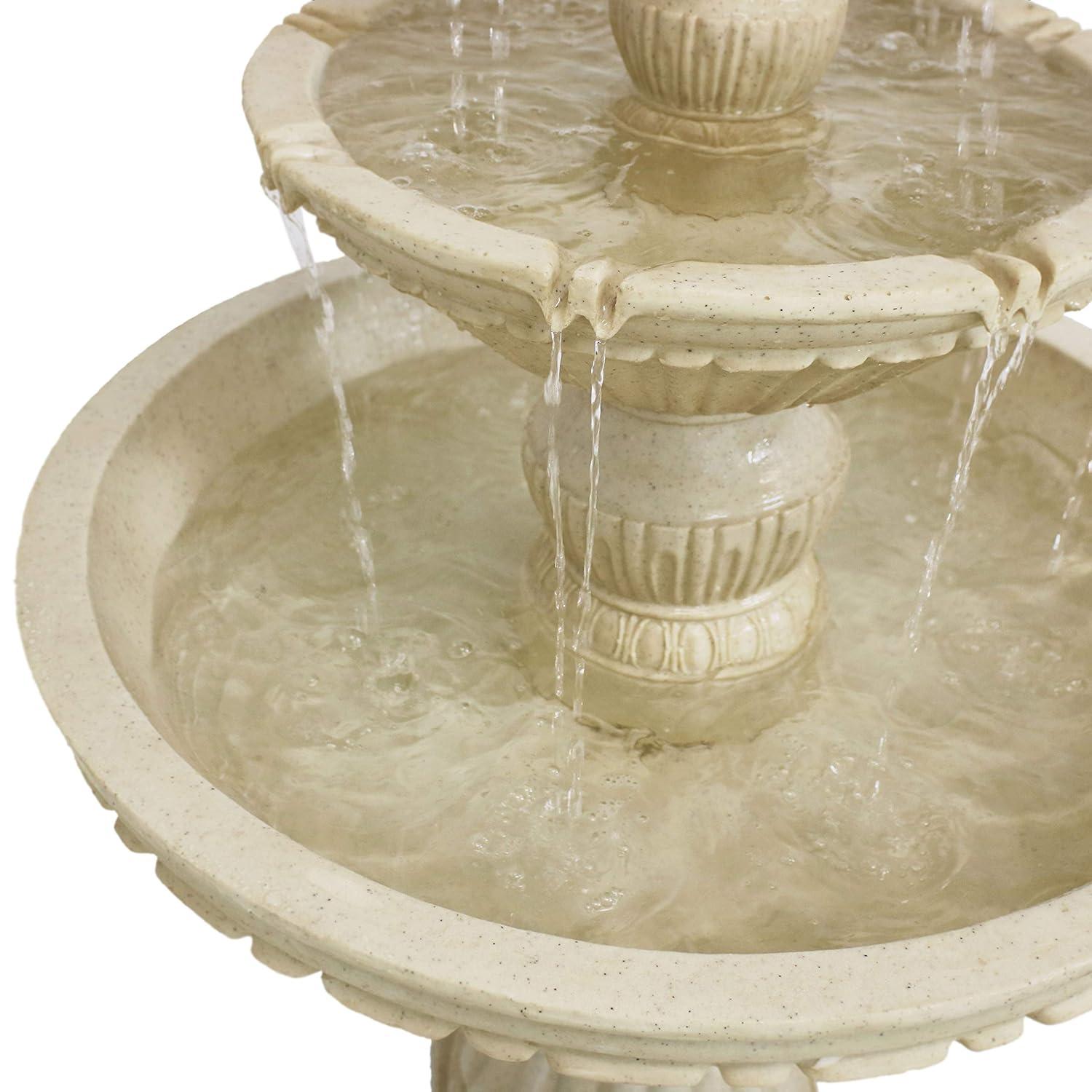Sunnydaze 55"H Electric Polystone Classic Style 3-Tier Designer Outdoor Water Fountain, White Finish