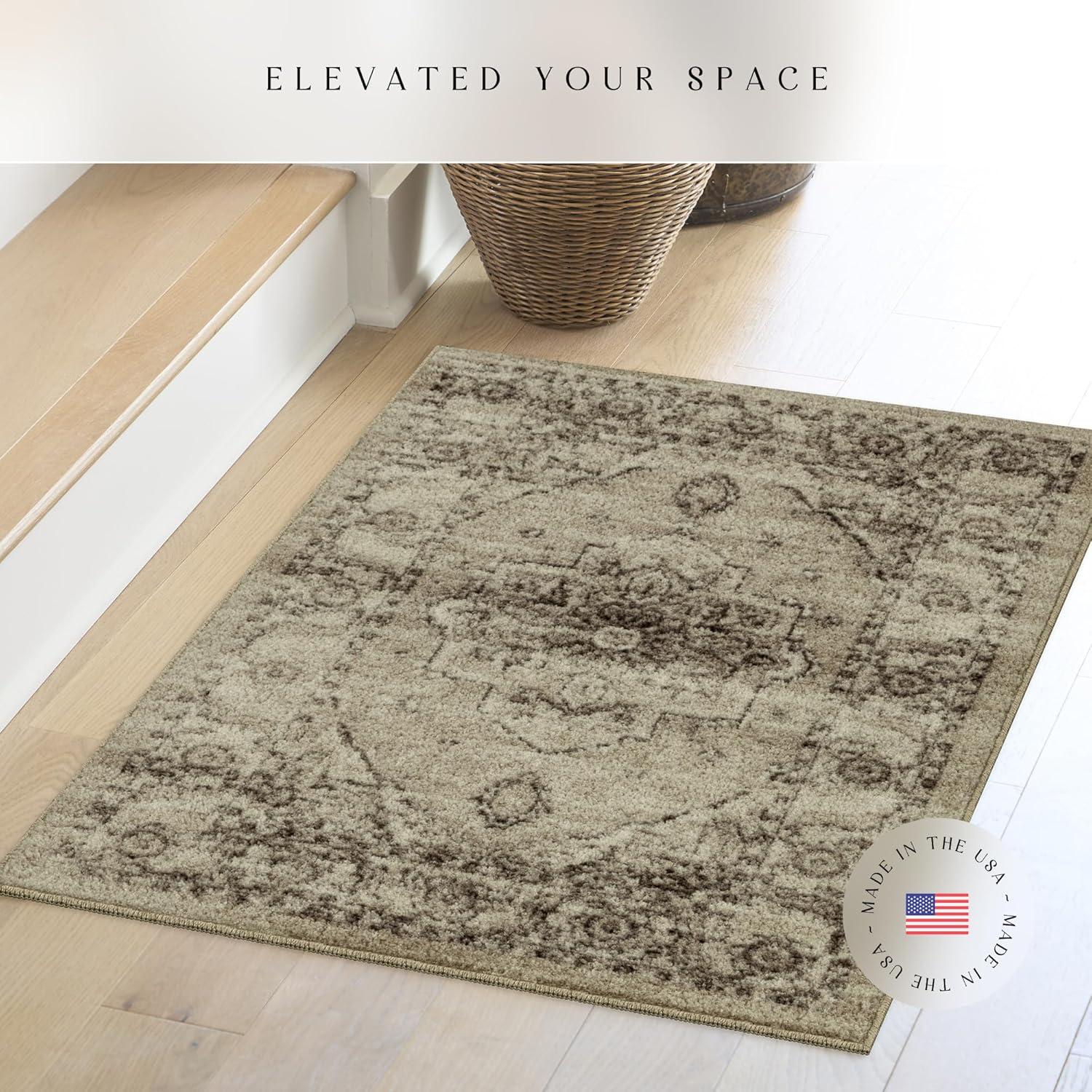 Maples Rugs Lexington Farmhouse Floral Taupe Washable Entryway Area Rug, 2'6 x 3'10