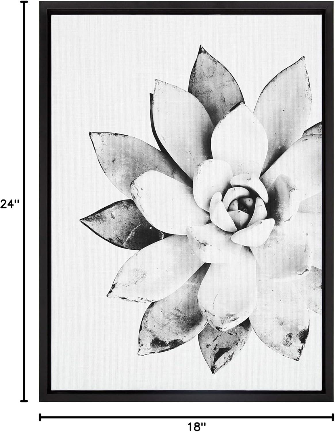 Kate and Laurel Sylvie Black and White Modern Succulent Print Framed Canvas Wall Art by Simon Te Tai, 18x24 Black