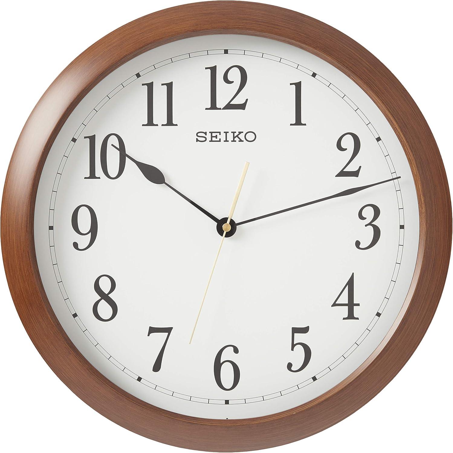 Seiko 16" Numbered Wooden Finish Wall Clock - Brown