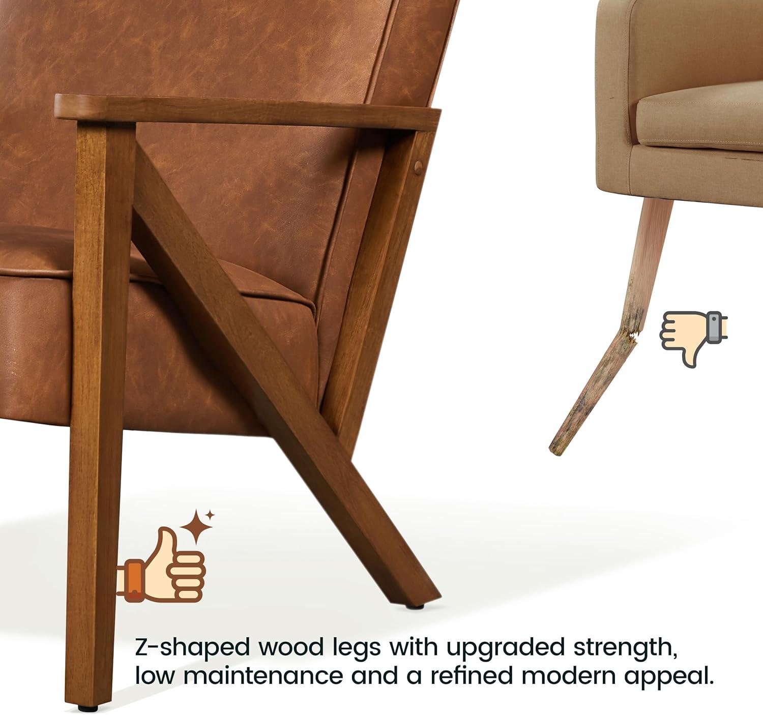 Yaheetech Faux Leather Armchair Accent Chair with Wood Legs for Living Room, Light Brown