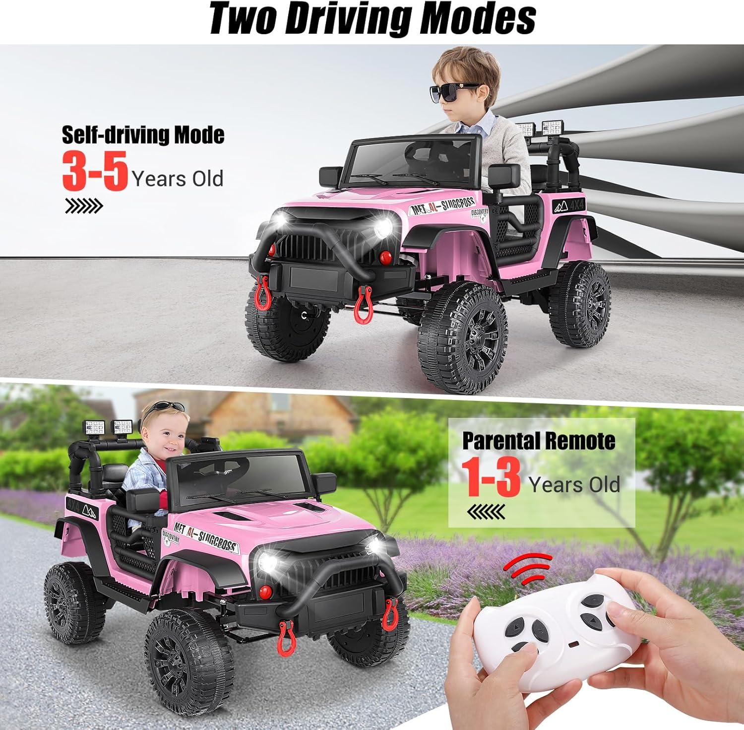 Ancheer 12V Electric Ride on Jeeps for Kids, Ride On Car Truck with Remote Control, Battery Power Car Wheels for Kids w/LED Lights, Bluetooth, Music, 3 Speeds, 12 Volt Ride on Toys for Boys and Girls