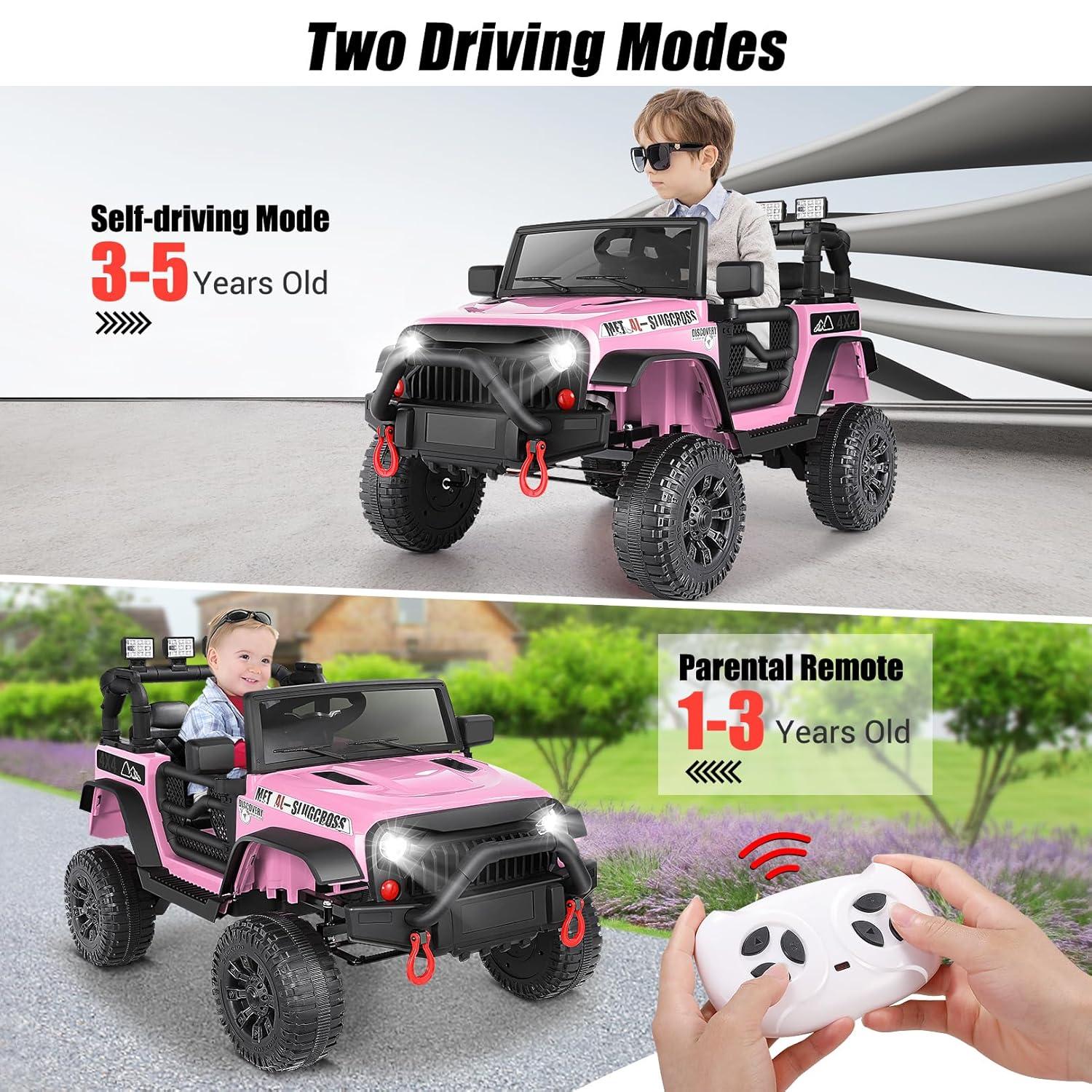 Ancheer 12V Electric Ride on Jeeps for Kids, Ride On Car Truck with Remote Control, Battery Power Car Wheels for Kids w/LED Lights, Bluetooth, Music, 3 Speeds, 12 Volt Ride on Toys for Boys and Girls