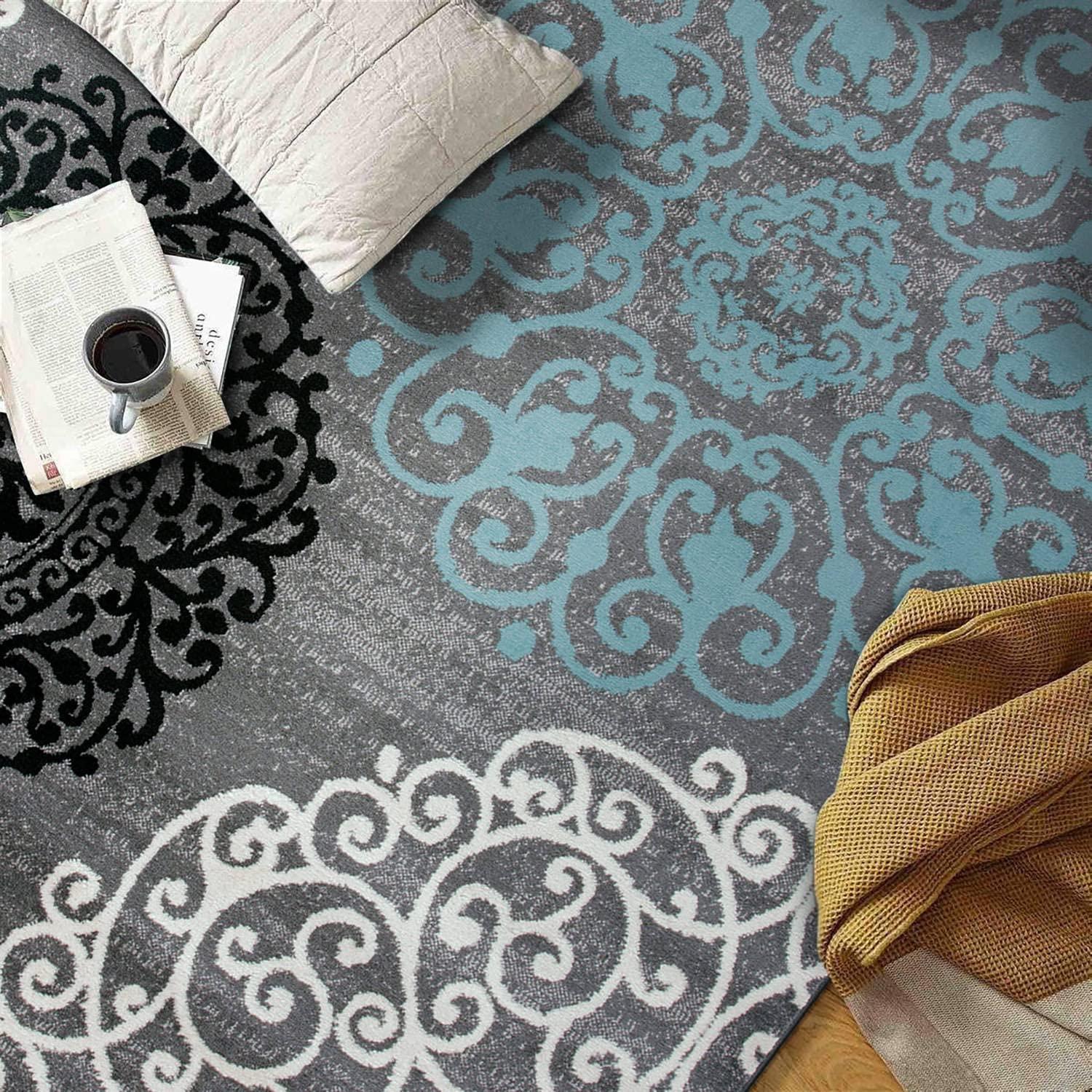 World Rug Gallery Floral Gray 5'3" x 7'3" Area Rug:  Botanical Pattern,  Pet Friendly,  Stain-Resistant,  Low Pile