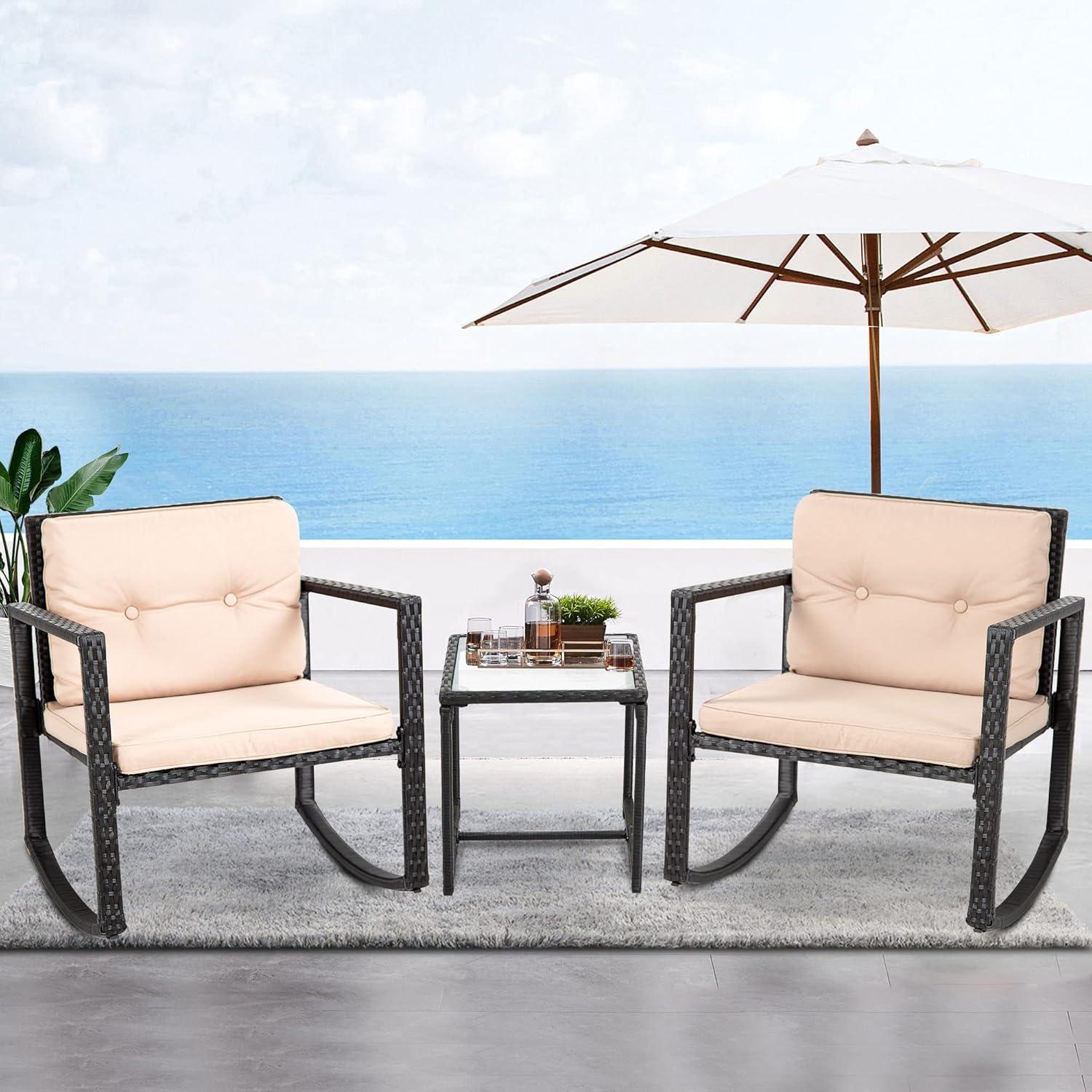 Black L-Shaped Wicker Patio Furniture Set with Cushions