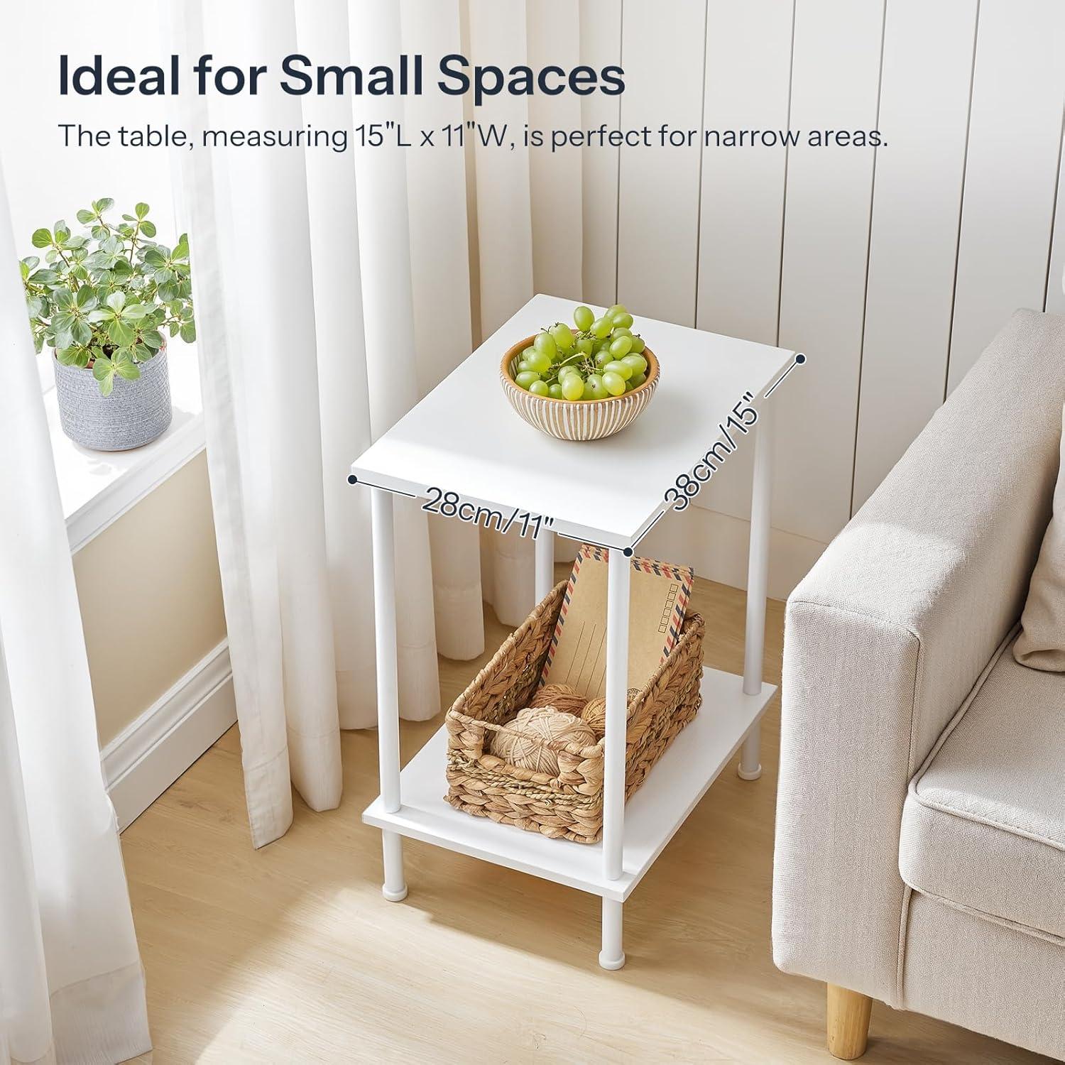 White Metal Rectangular End Tables with Storage Shelves