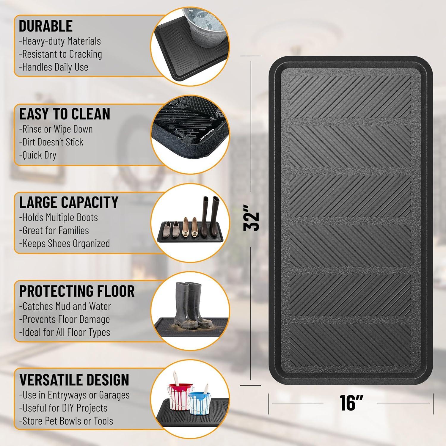 Ottomanson Heavy Duty Rubber Anti-Fatigue Commercial Floor Mat 36" x 60" Indoor Outdoor Non-Slip for Kitchen Garage