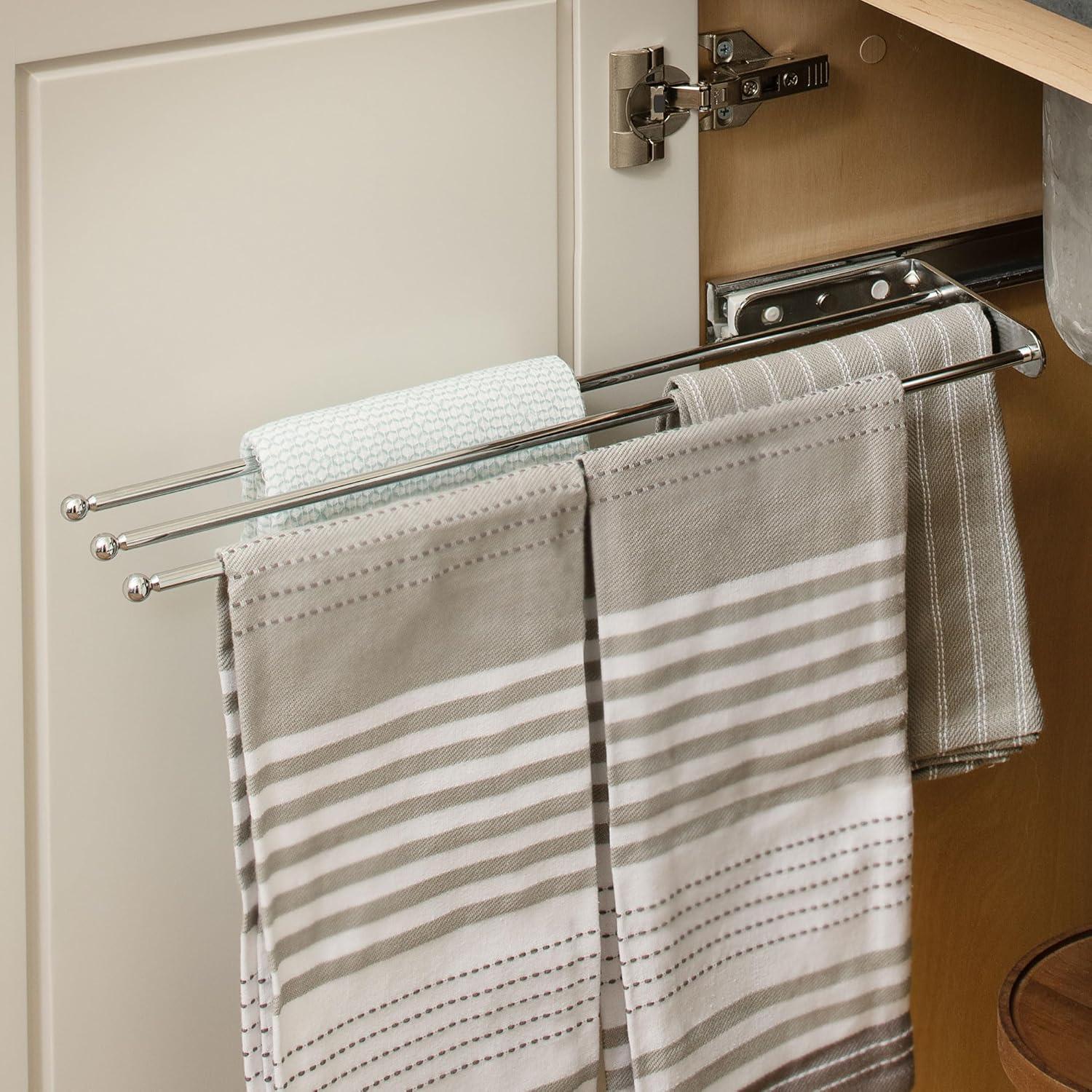 Rev-A-Shelf Pullout Dish Towel Bar Under Kitchen Cabinet 3 Prong, White