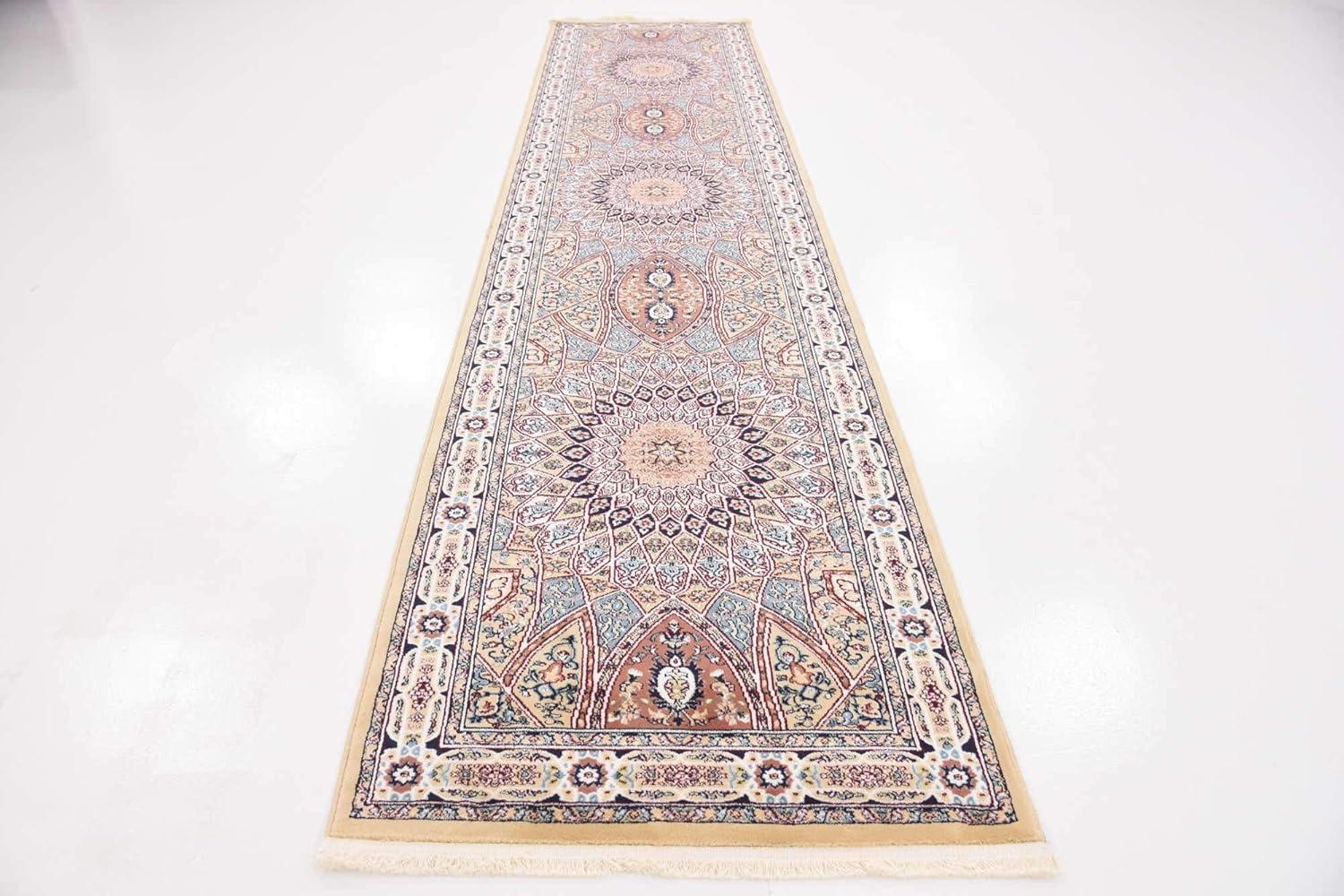 Nain Design Traditional Beige 13' Synthetic Runner Rug