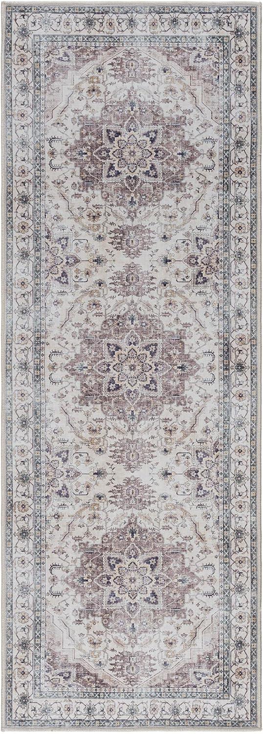 Gertmenian Crystal Print Tiefi Gray Ivory Multi Traditional Medallion Washable Flat Pile Indoor Area Rug