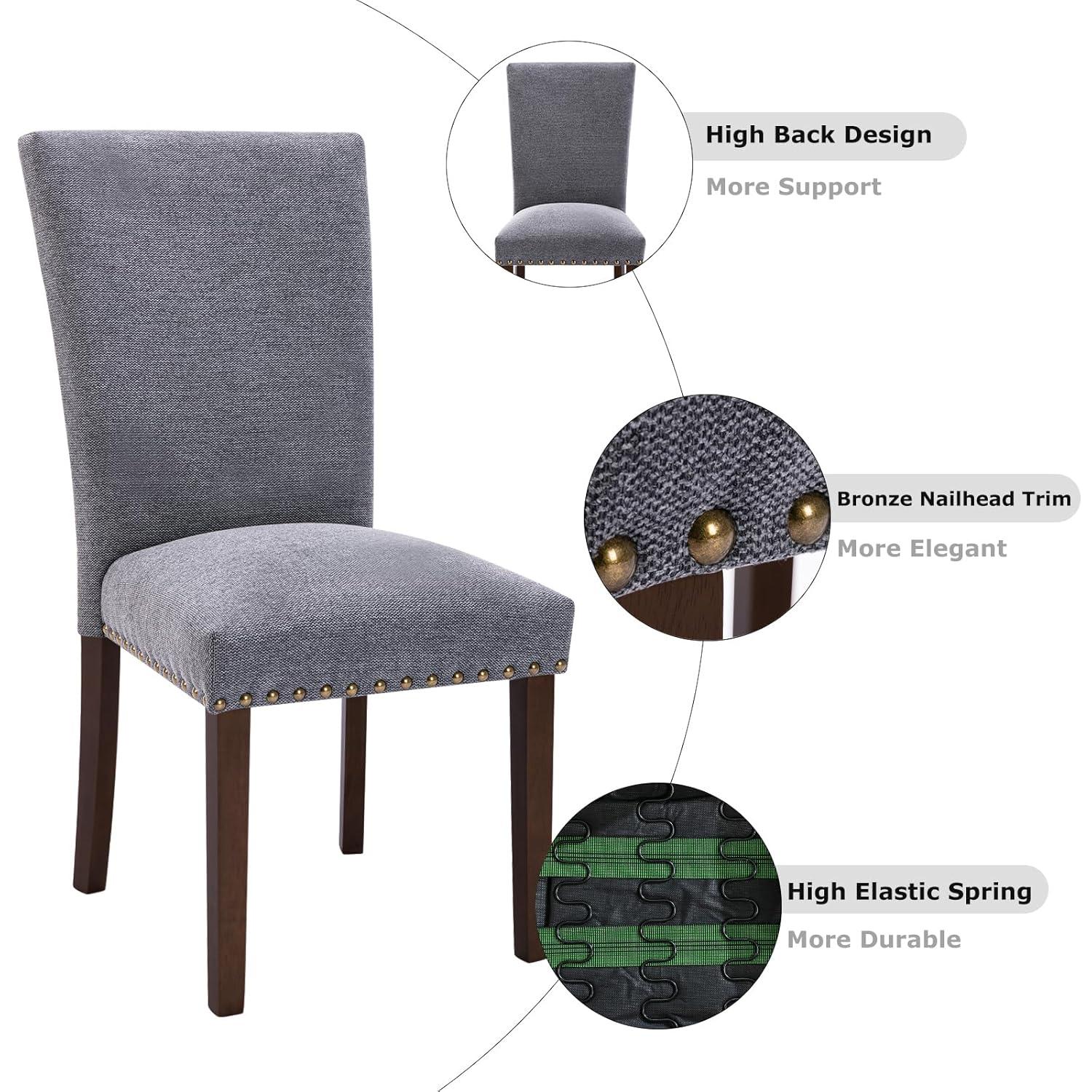 COLAMY Upholstered Parsons Dining Chairs Set of 4, Fabric Dining Room Kitchen Side Chair with Nailhead Trim and Wood Legs - Dark Grey