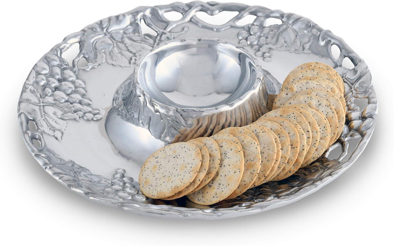 Handmade Aluminum Grape Design Round Chip and Dip Platter