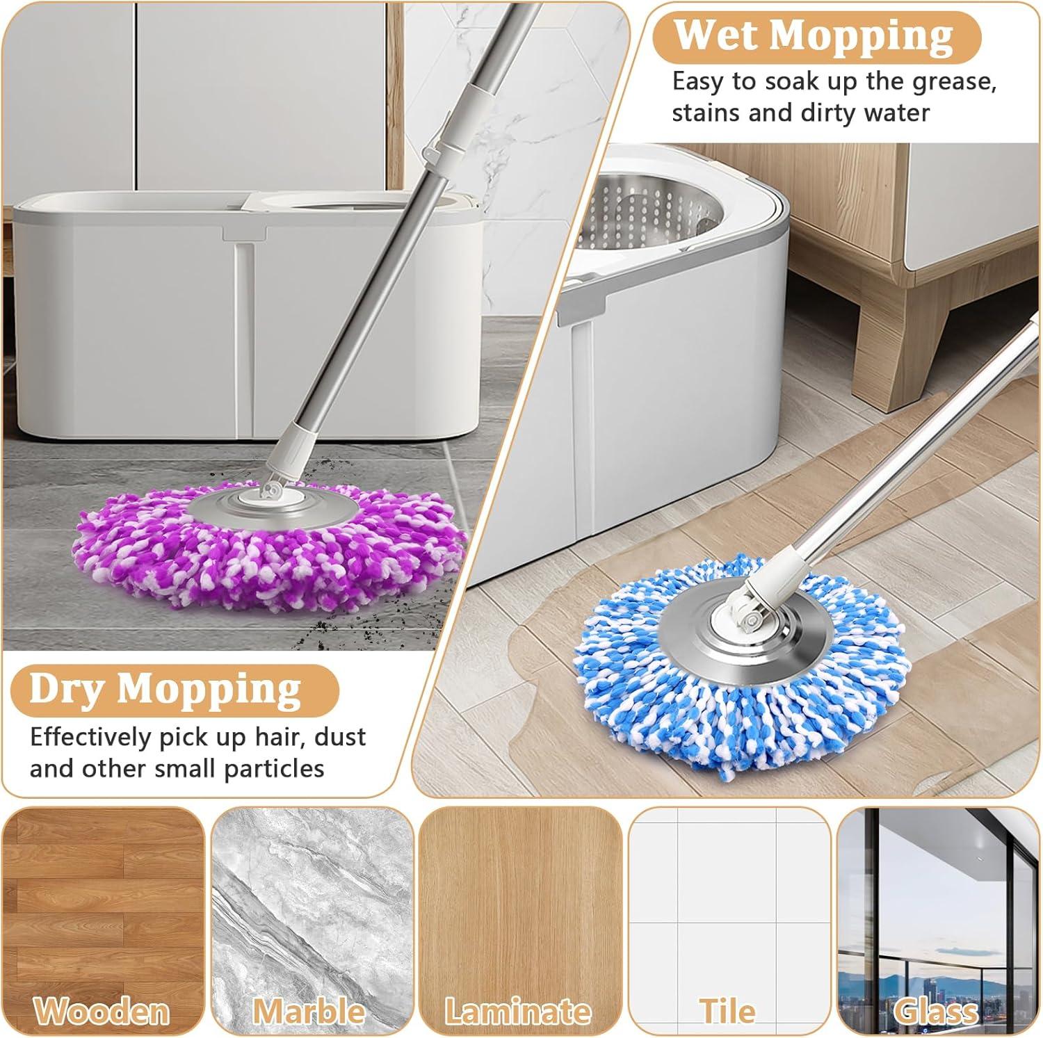 NICEMOVIC 5 Pack Spin Mop Replacement Head for 360° Spin Mop System, Round Shape Standard Universal Size Mop Head, Microfiber Spin Mop Refills Easy Cleaning and Machine Washable