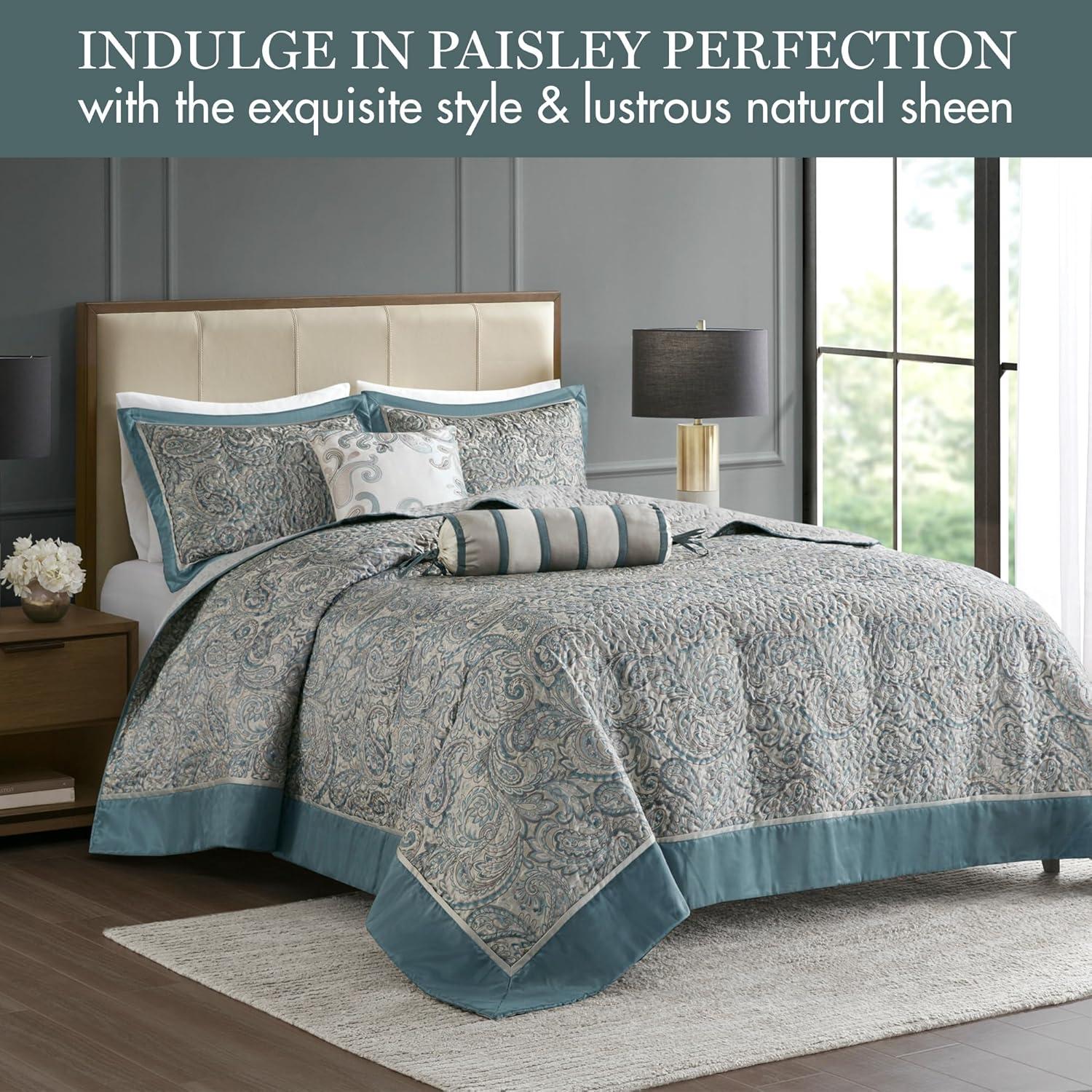 Madison Park Aubrey 5 Piece Jacquard Bedspread Set with Throw Pillows