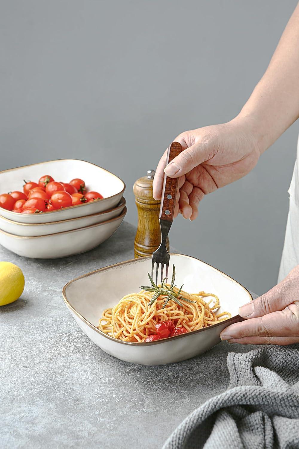 Famiware 8'' Stoneware Large Square Pasta Bowl (Set of 4)