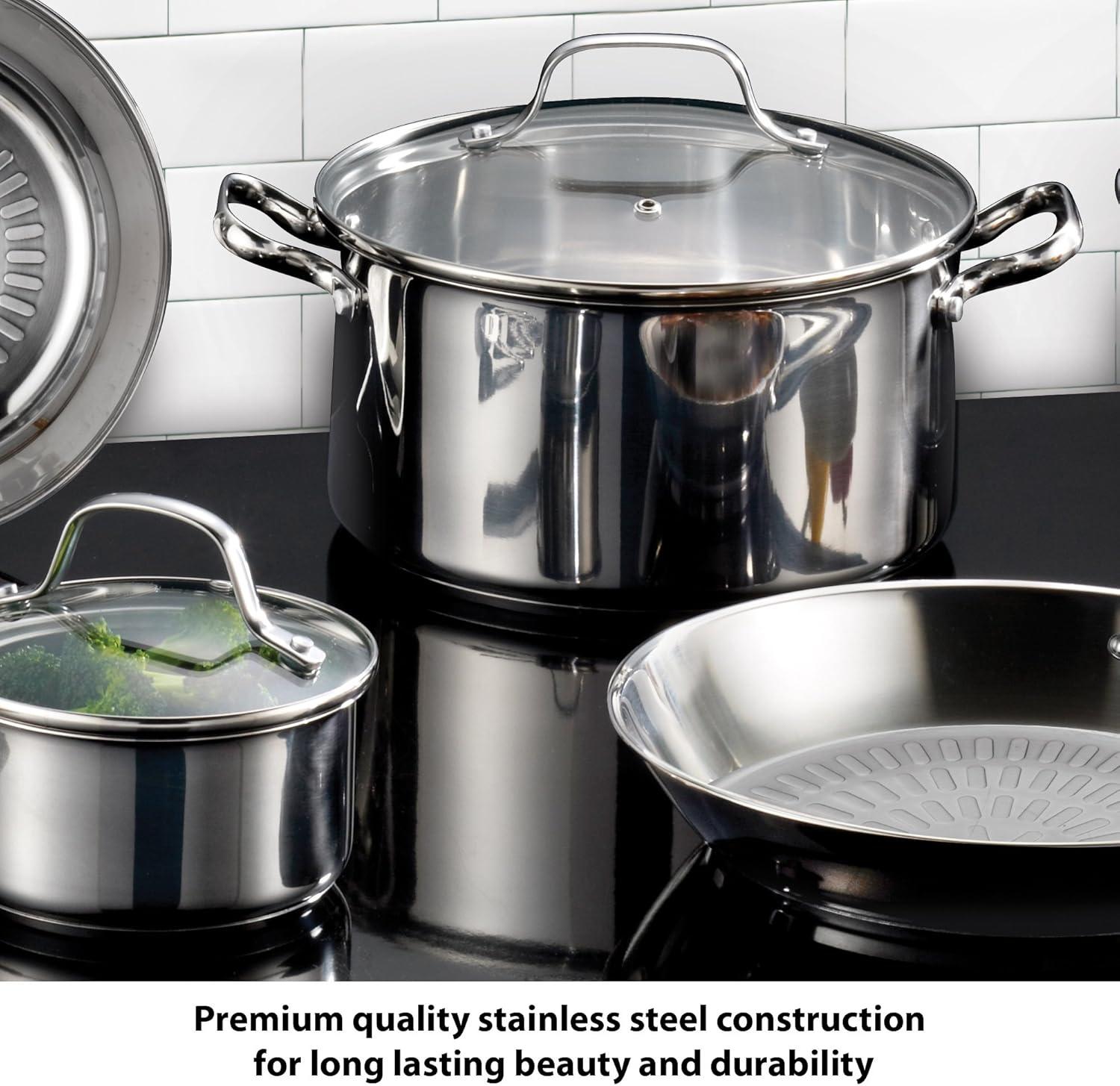 Stainless Steel 12-Piece Cookware Set with Glass Lids