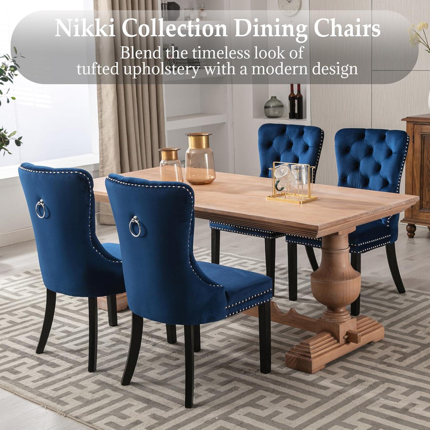 ODUSE-DAILY Velvet Dining Chairs Set of 4, Navy Kitchen & Dining Room Chairs, Tufted Dining Chairs, Fabric Upholstered, Solid Wood, Sillas De Comedor (Blue, 4 Pcs)