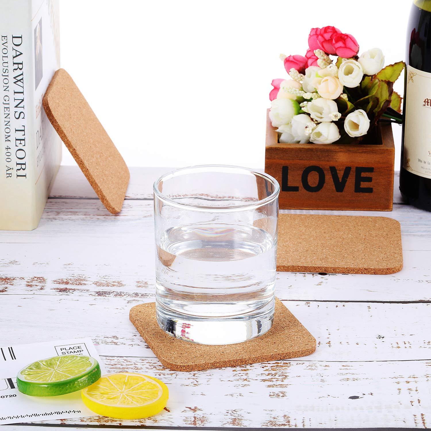 Scheam 12 Pcs Square Cork Coasters Wooden Thick Drink Coasters 4x4 Inch 3mm for Kitchen Restaurant Home Bar Cafe Wedding Supplies,Brown