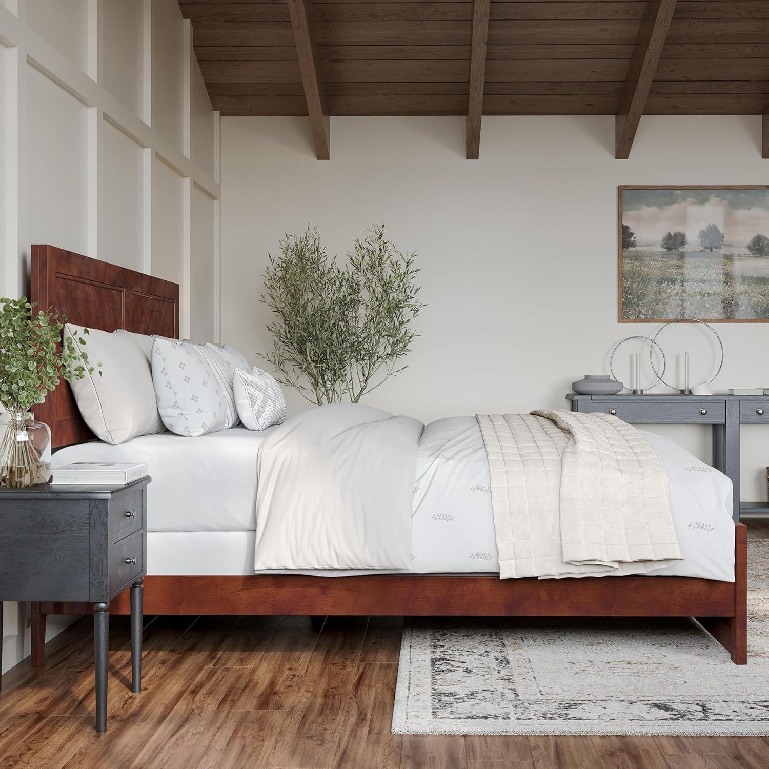AFI Canyon Walnut Solid Wood Foundation Bed Frame with Matching Footboard, King