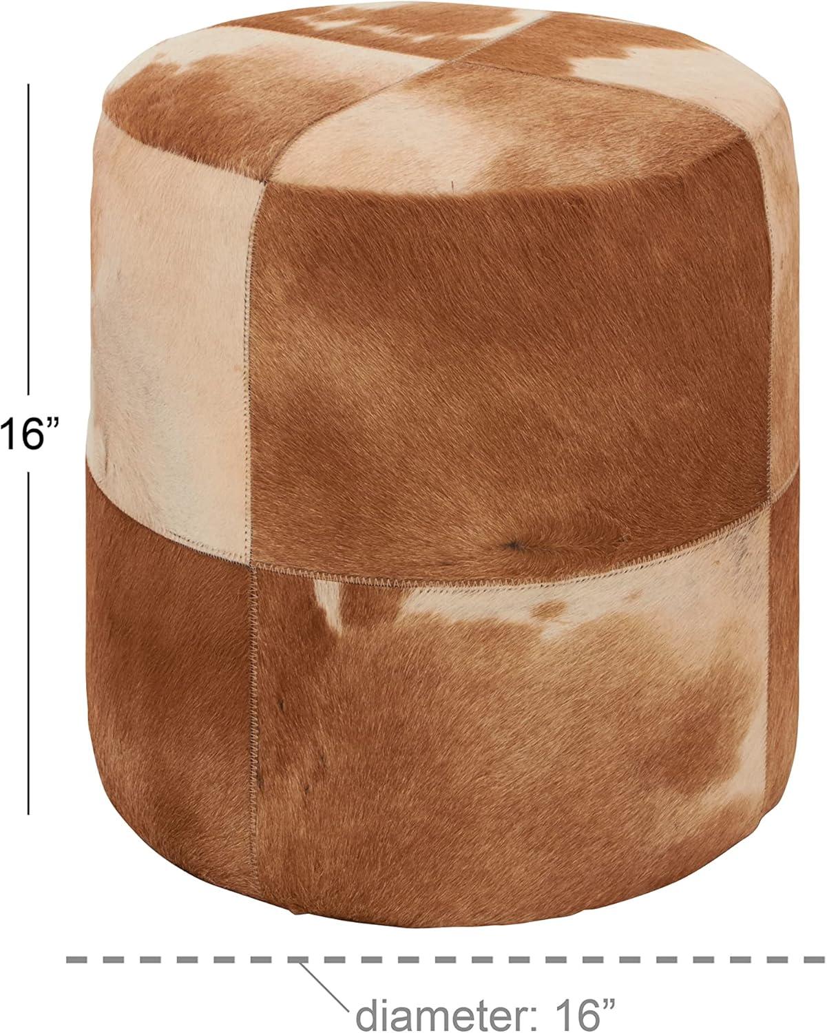 DecMode 16" x 17" Gold Leather Handmade Stool with Gold Foil Paint, 1-Piece