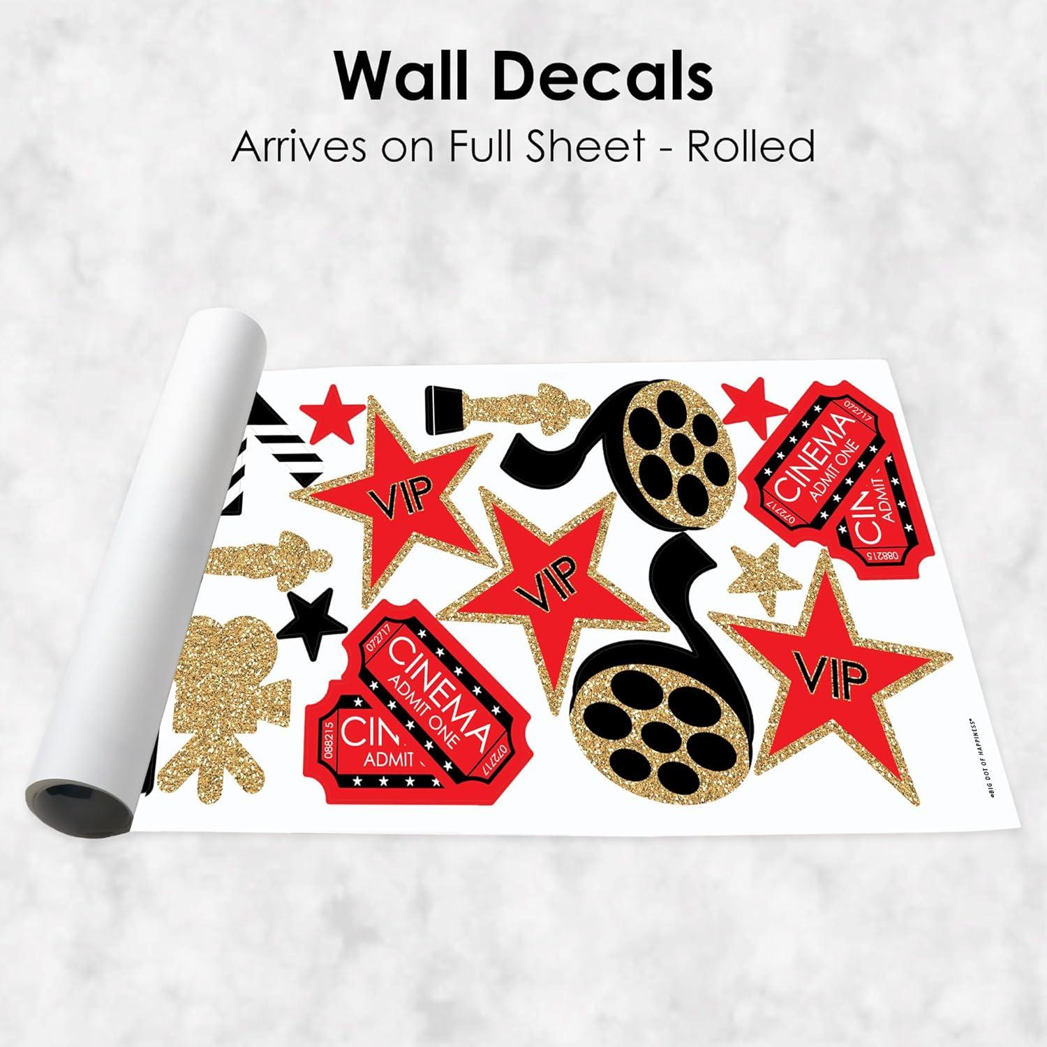 Big Dot of Happiness Red Carpet Hollywood - Peel and Stick Movie Theater Decor Vinyl Wall Art Stickers - Wall Decals - Set of 20