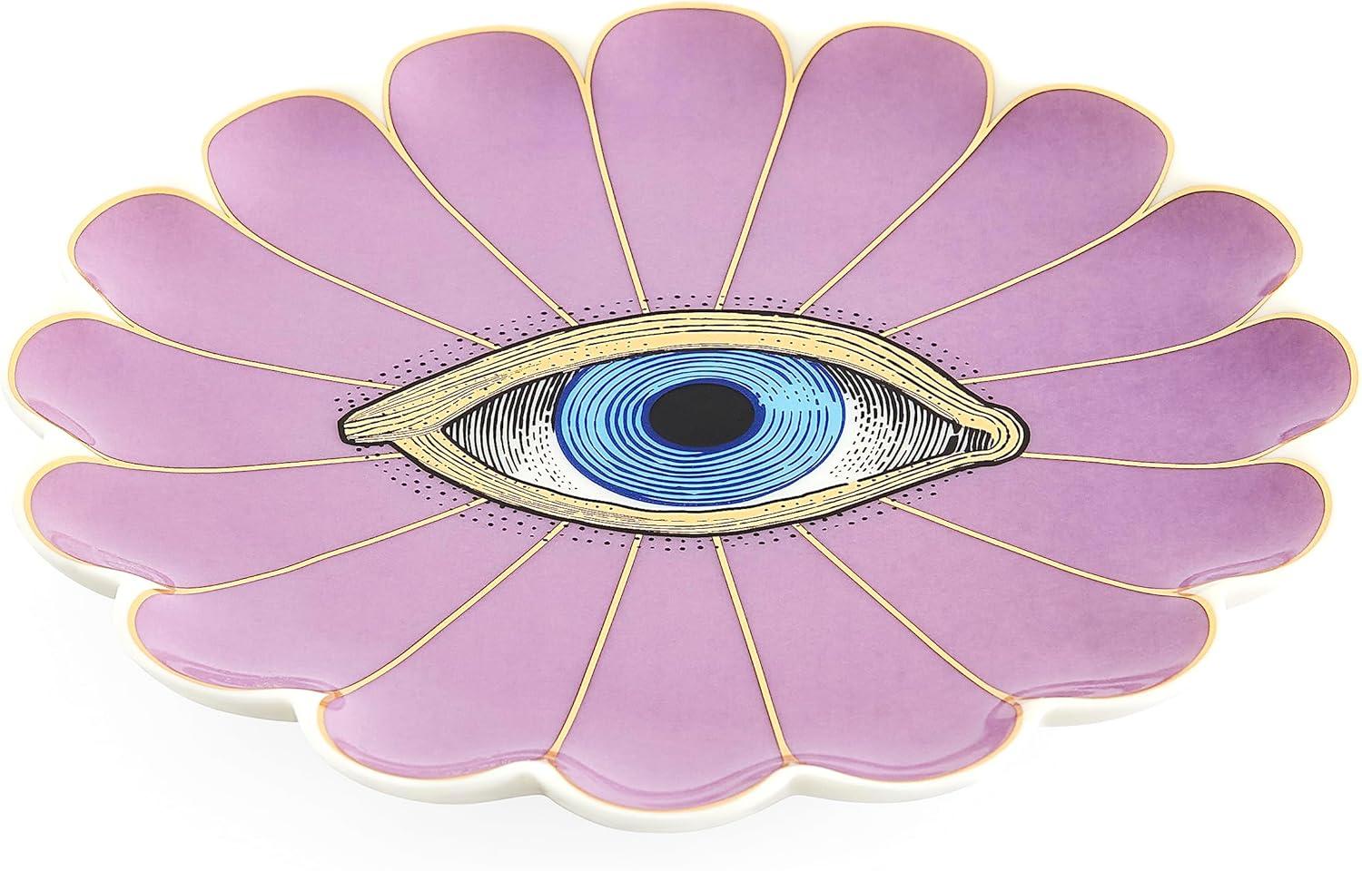 Lavender Ceramic Floral Trinket Tray with Gold Accents