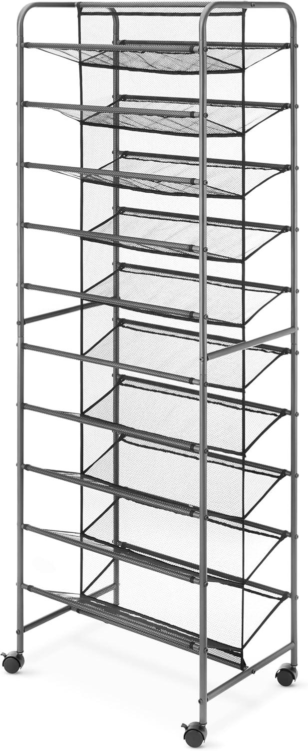 Whitmor 10-Tier 2-Sided Rolling Shoe Cart - Gunmetal Gray