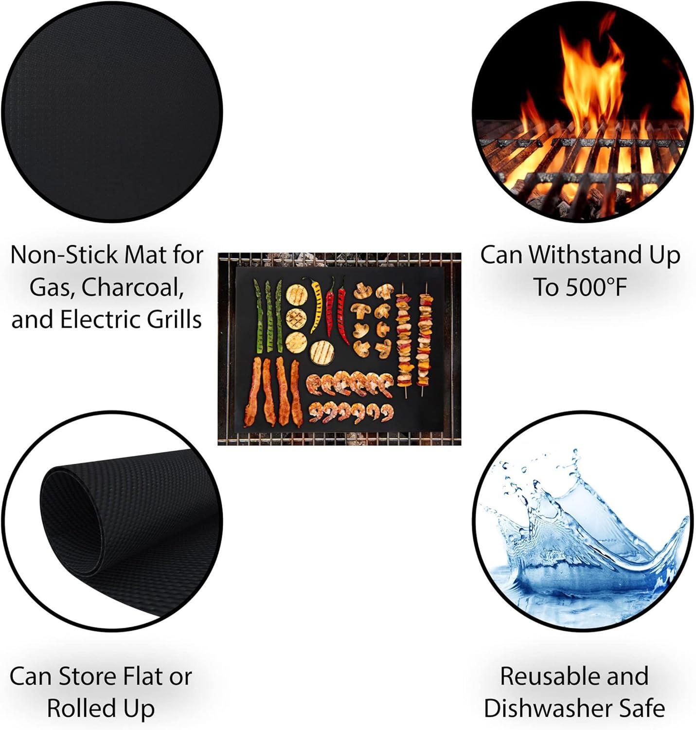 Classic Cuisine BBQ Grill Mats Set -Double-Sided, Reusable, and Nonstick Mats (Set of 2)