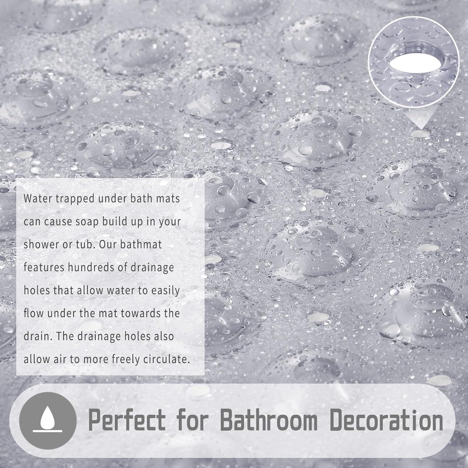 Yimobra Non Slip Bathtub Mat, Super Strong Suction Cups, 40"x16" Extra Long Shower Mat with Drain Holes, Machine Washable Fast Draining Bathroom Floor Mat, Clear Grey