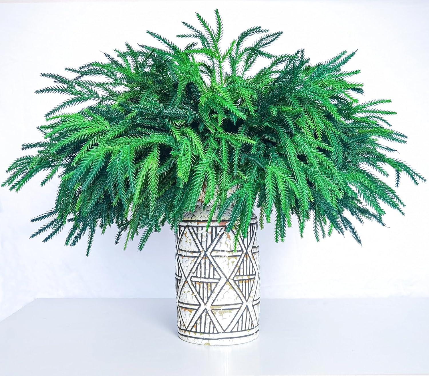 12 Pcs Christmas Norfolk Pine Branches- 18" Extra Length Artificial Xmas Branches Plants Pine Needles- Fake Greenery Norfolk Pine Stems Sprigs for DIY Craft Garland Home Garden Decor