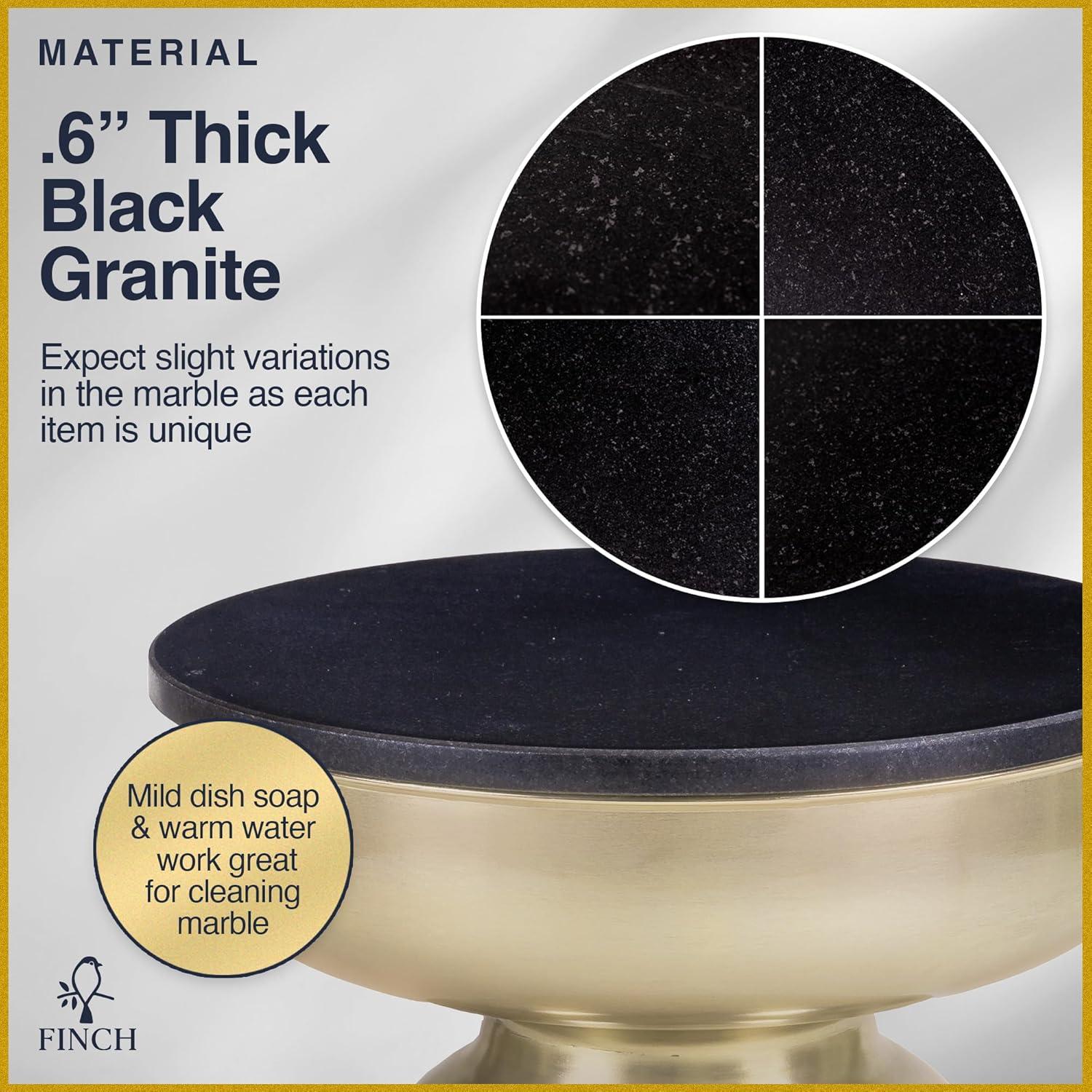 Finch Finch Adler Rothko Accent Side Table, Granite Top, Brushed Brass or Rose Gold Base, Hourglass Shape