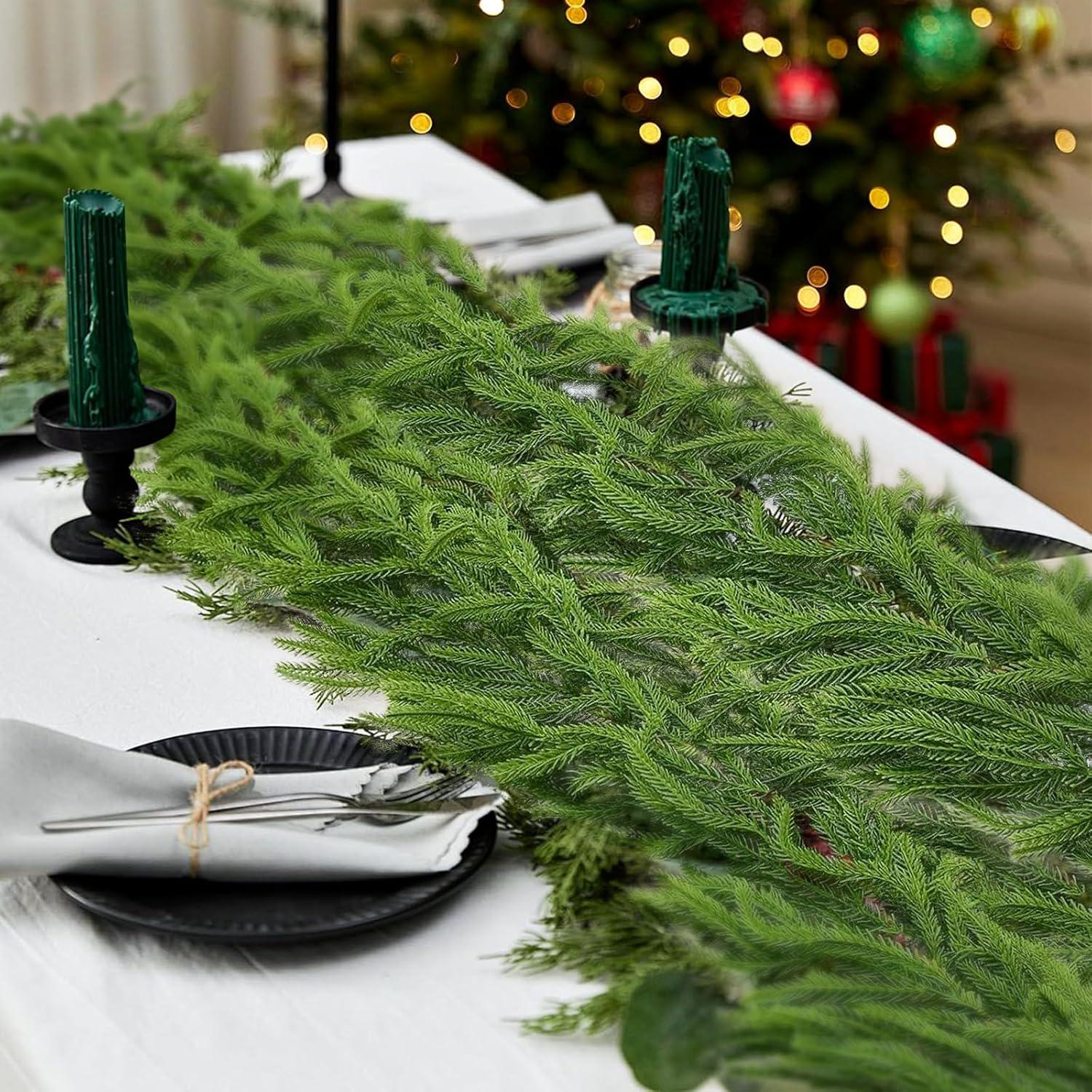 Seasonal Offers 2 Pcs Artificial Norfolk Pine Garlands, Real Touch Winter Pine Garland, Green Artificial Greenery Garland for Table, Mantle, Wall, Indoor, Outdoor Christmas Decorations (2, 6 FT)