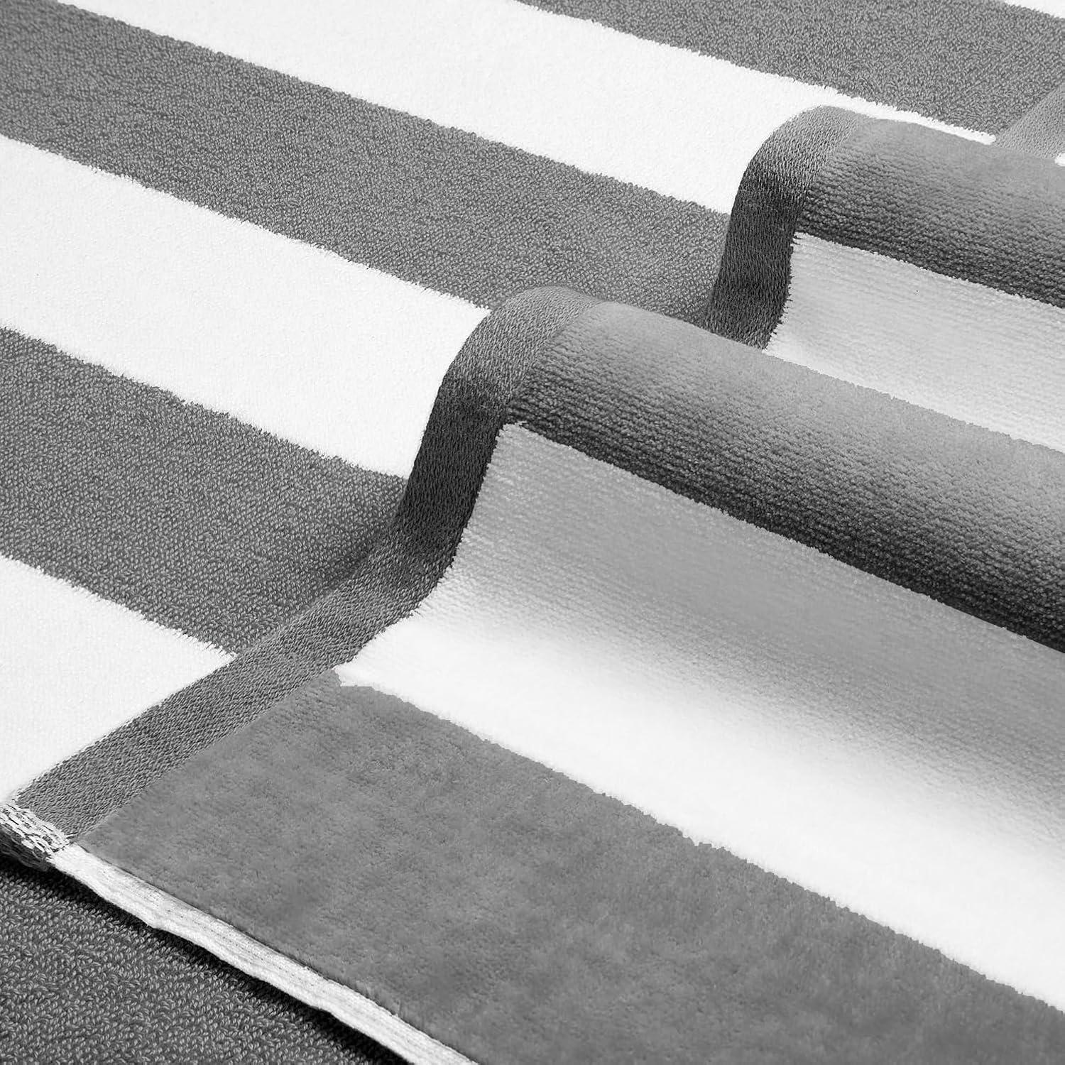 Large Oversized Beach Towel - Big Cotton Towel 36 x 70 Inch Striped Pool Towel, Large Cabana Soft Swimming Towel for Adult Men Women,Grey